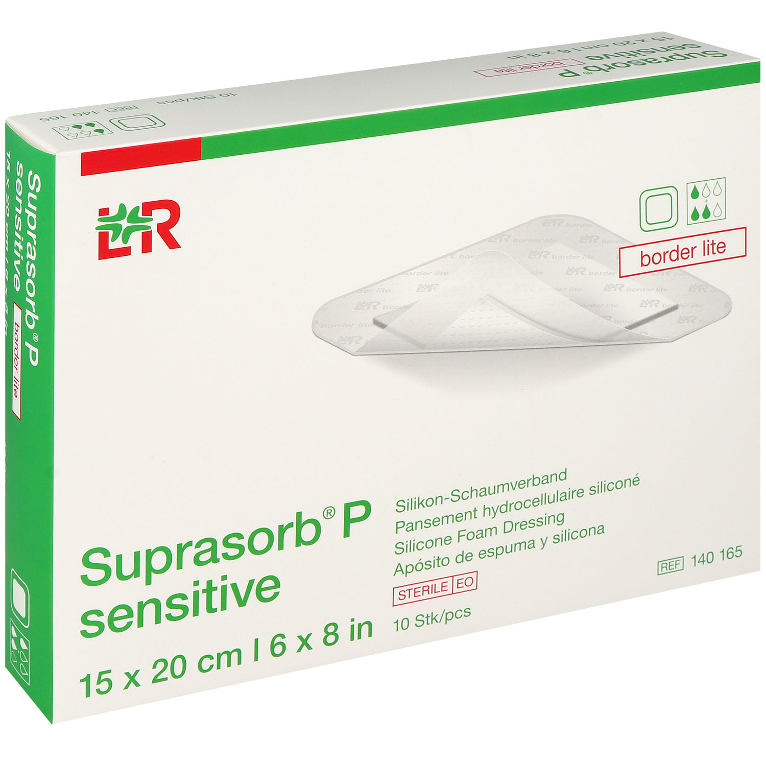 Suprasorb P sensitive border lite, ohne superabsorbierenden Saugkern, steril - 15 x 20 cm - 10 St.