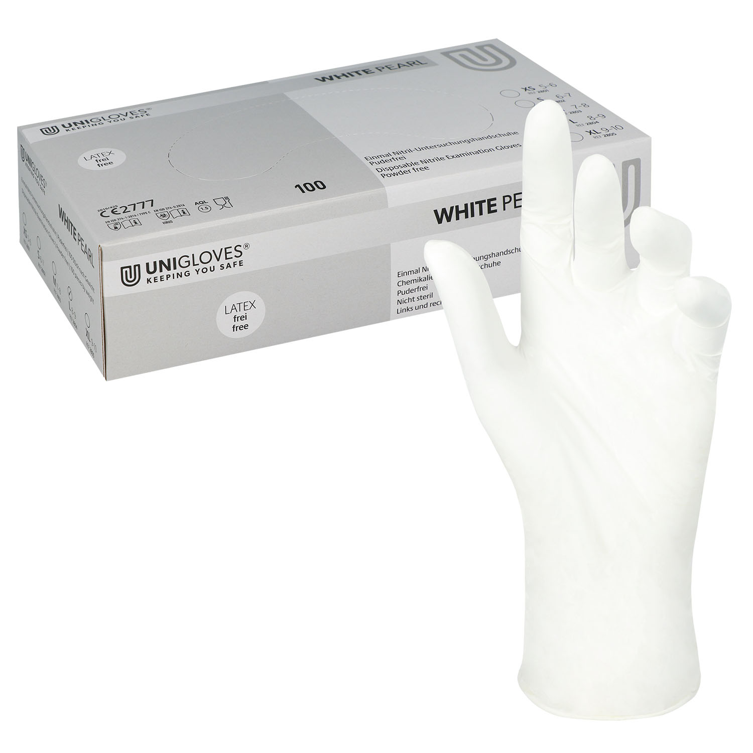Unigloves WHITE PEARL Nitrilhandschuhe, puderfrei, weiß Unigloves WHITE PEARL Nitrilhandschuhe, puderfrei, weiß