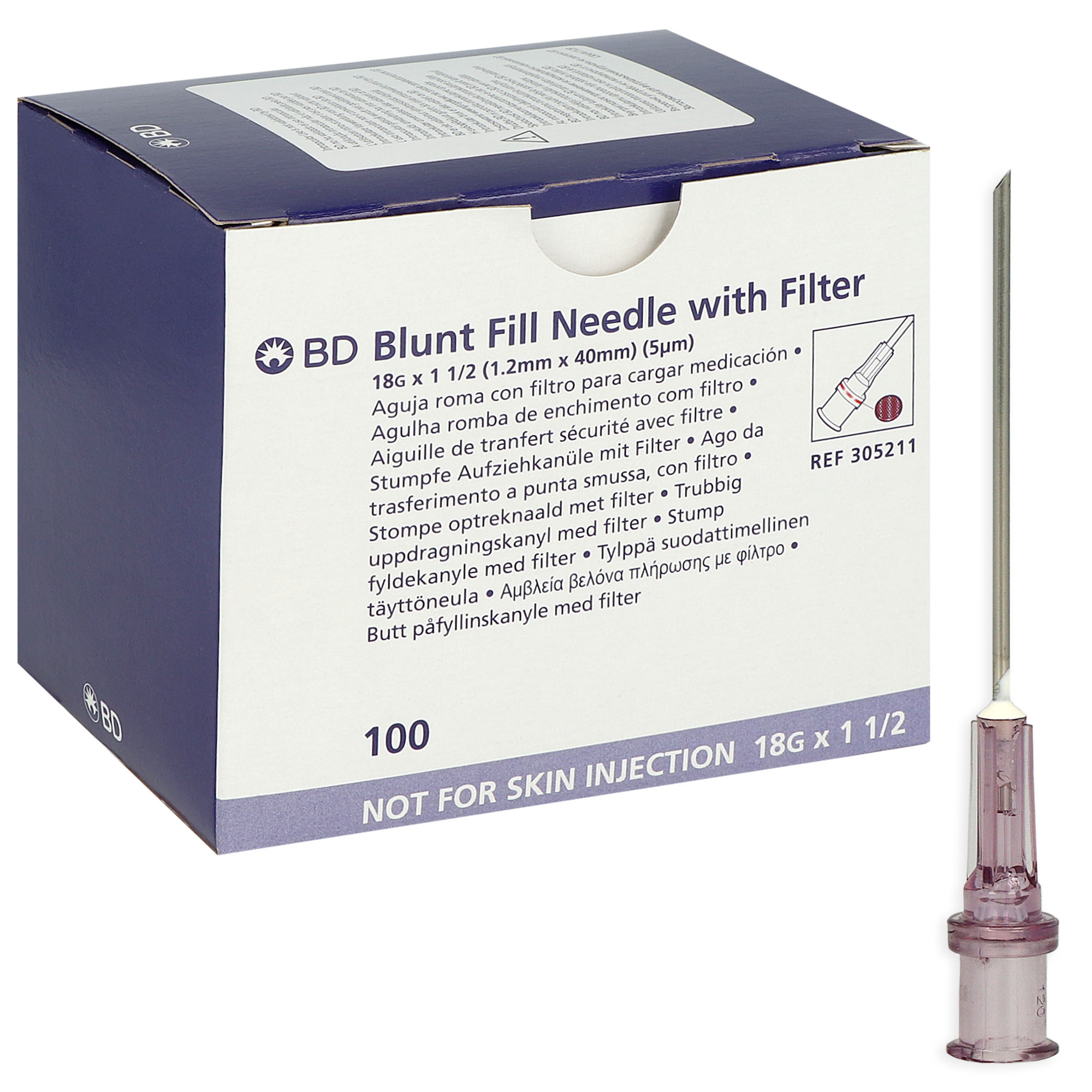 BD Blunt Fill Sicherheits-Aufziehkanülen mit 5 μm-Filter - 18G x 1 1/2 (1,2 x 40 mm) - flieder - 100 St.