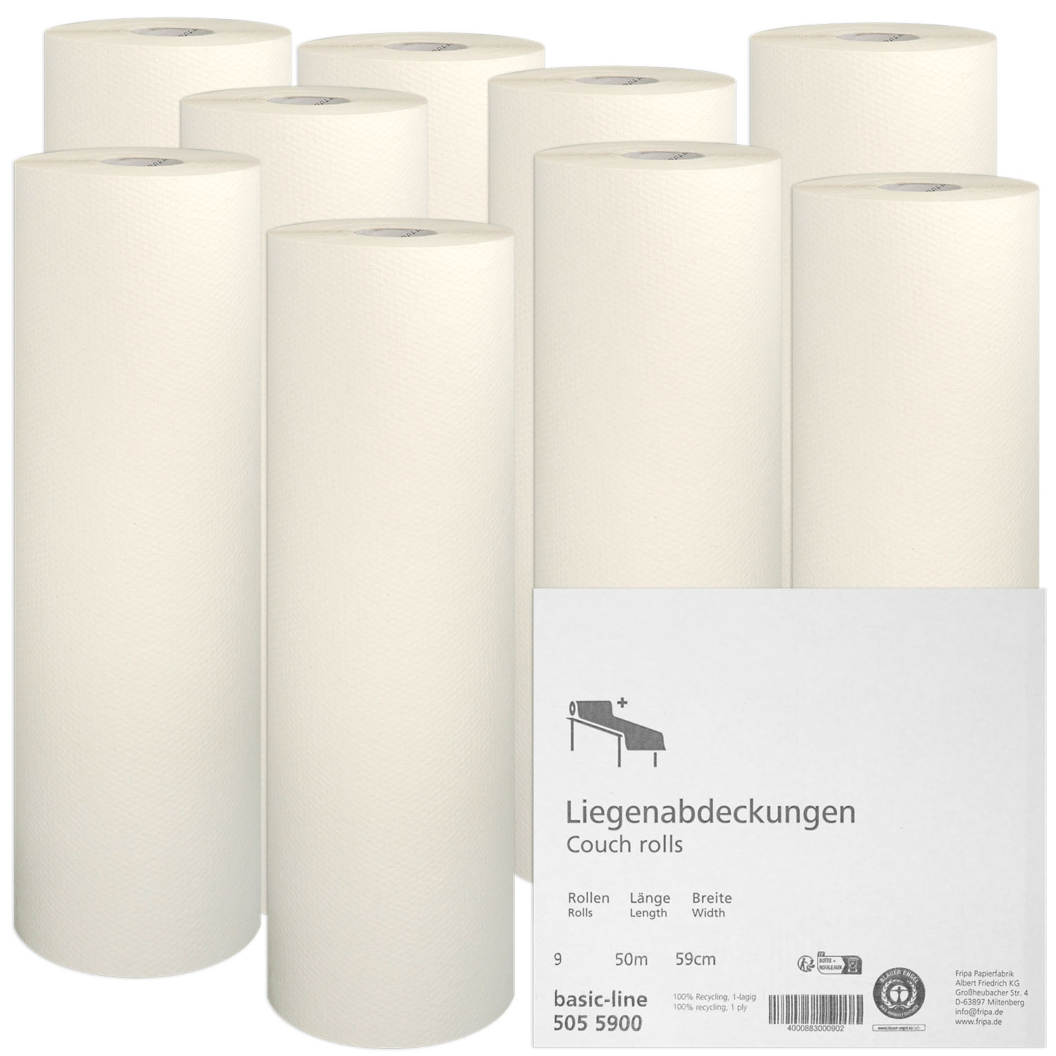 Fripa Ärztekrepp secura-line, PE, 2-lagig, 39cm, 6 Rollen à 50m Fripa Ärztekrepp secura-line, PE, 2-lagig, 39cm, 6 Rollen à 50m