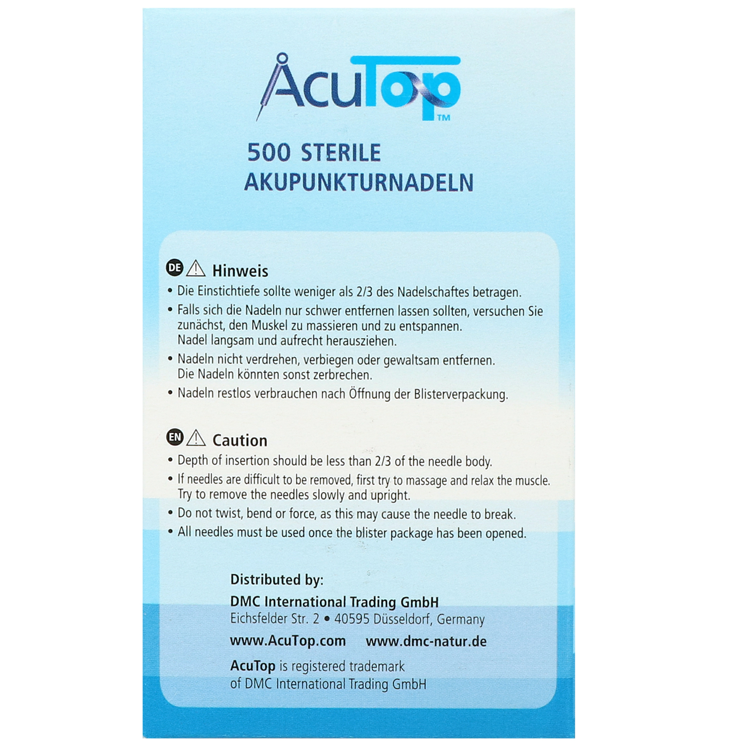 Akupunkturnadeln AcuTop Typ A5CC, mit Kupferwendelgriff, silikonisiert, mit Führrohr, 500 St.