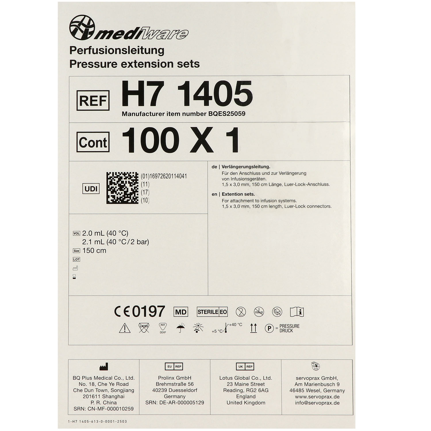 Mediware Infusions- / Perfusionsleitung, Luer-Lock Anschluss