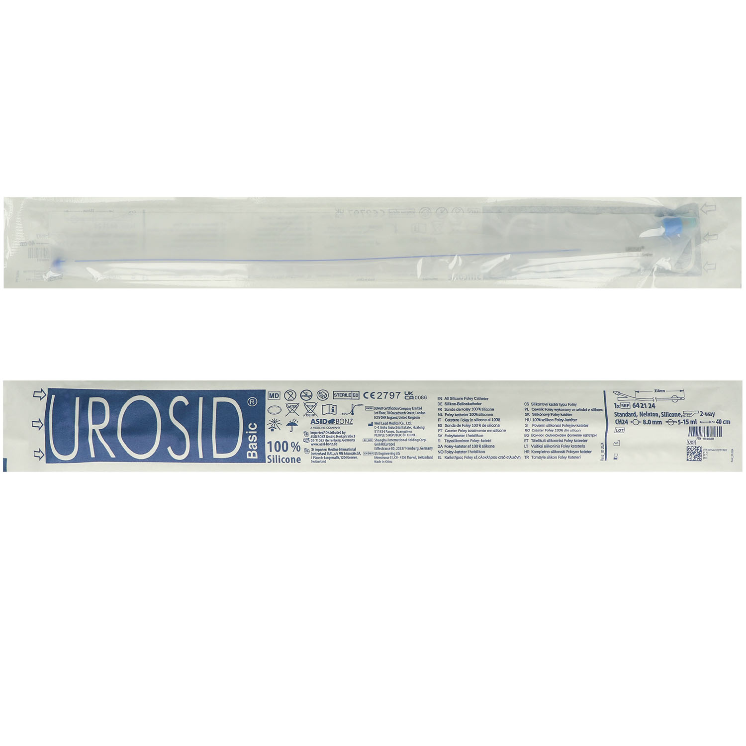 UROSID Basic Ballonkatheter aus Silikon, Typ Nelaton, Doppellumen