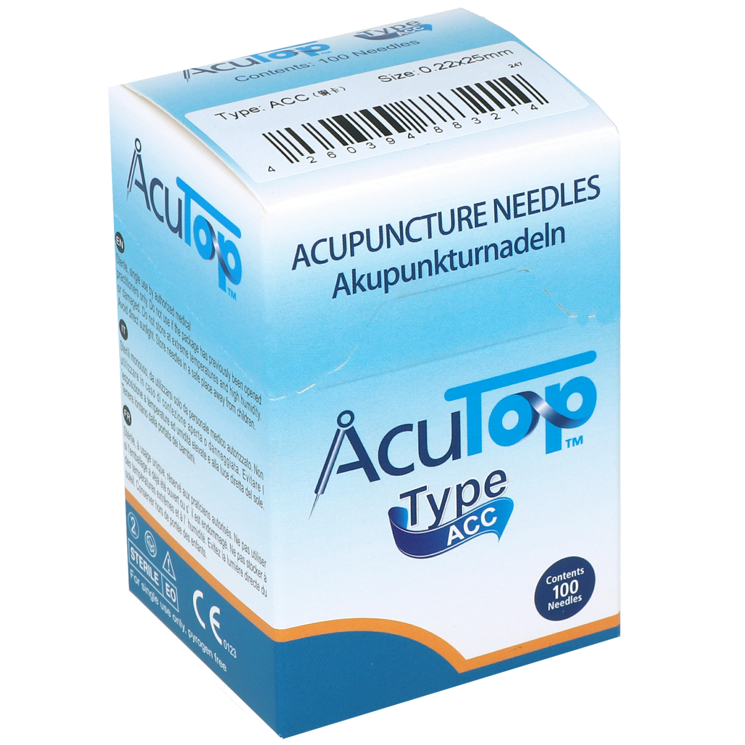 Akupunkturnadeln AcuTop Typ ACC, mit Kupferwendelgriff, silikonisiert, ohne Führrohr, 100 St.