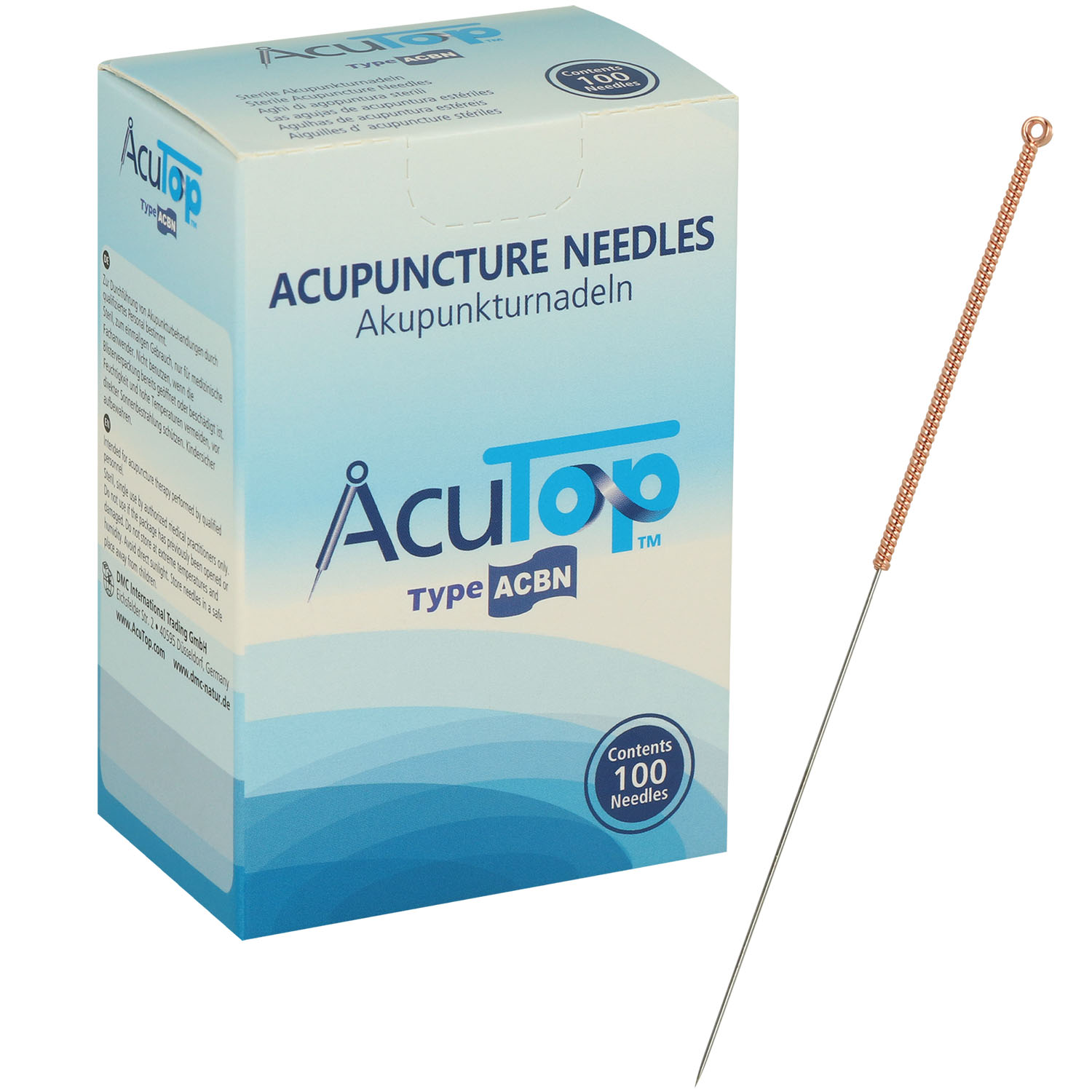 AcuTop Akupunkturnadeln, Typ ACBN (Kupferwendelgriff, silikonisiert, ohne Führrohr)