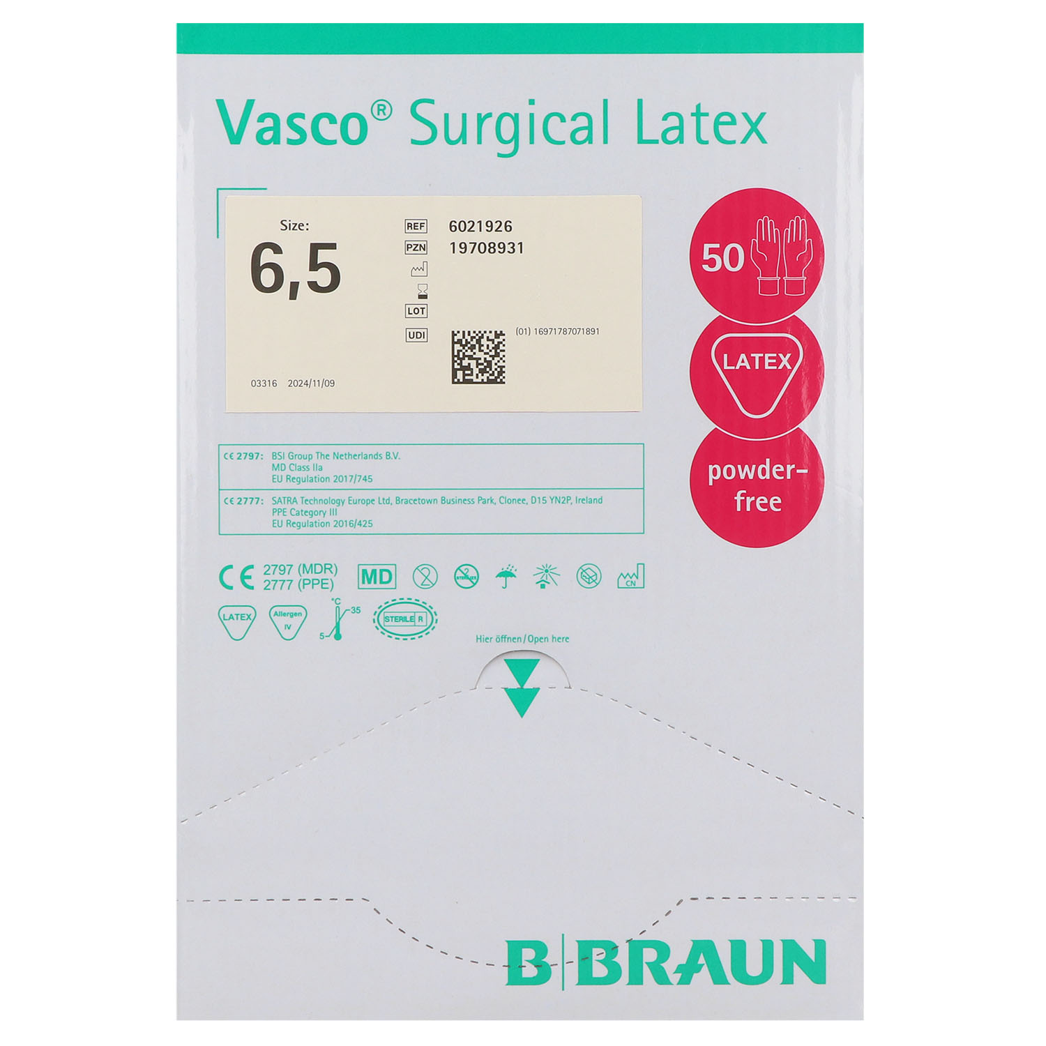 Vasco Surgical Latex, sterile OP-Handschuhe puderfrei