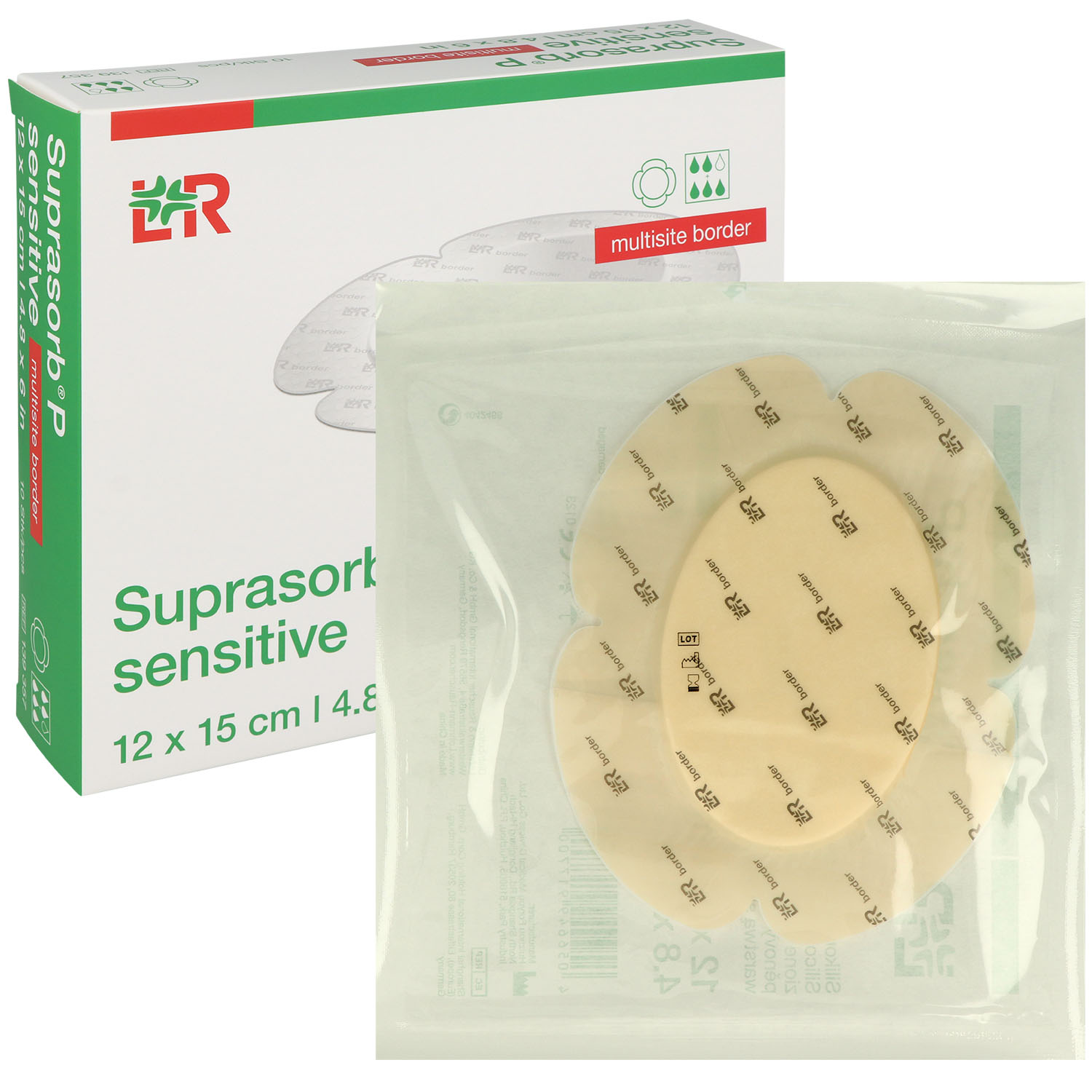 Suprasorb P sensitive multisite border, mit superabsorbierendem Saugkern, steril