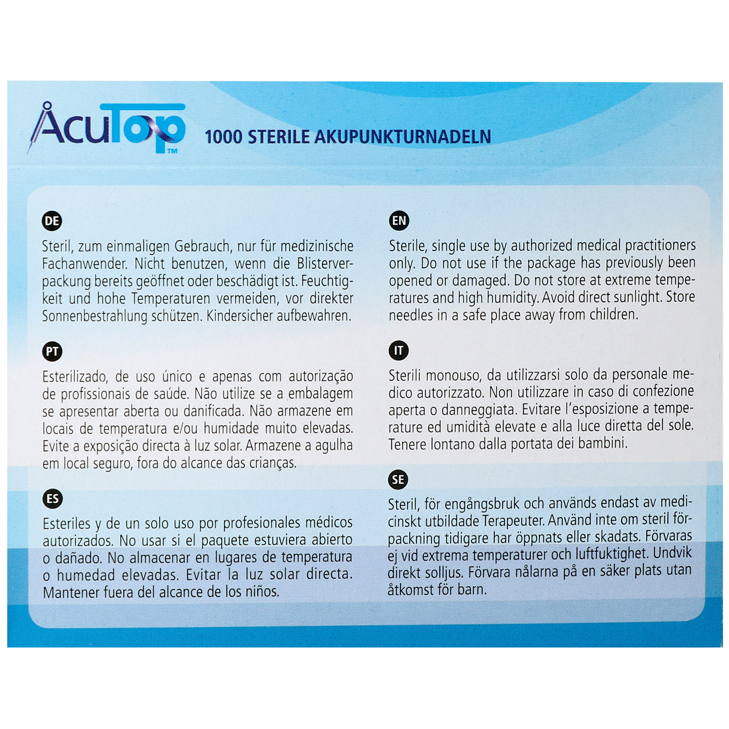 Akupunkturnadeln AcuTop Typ 5CB, mit Kupferwendelgriff, silikonisiert, 1000 St.