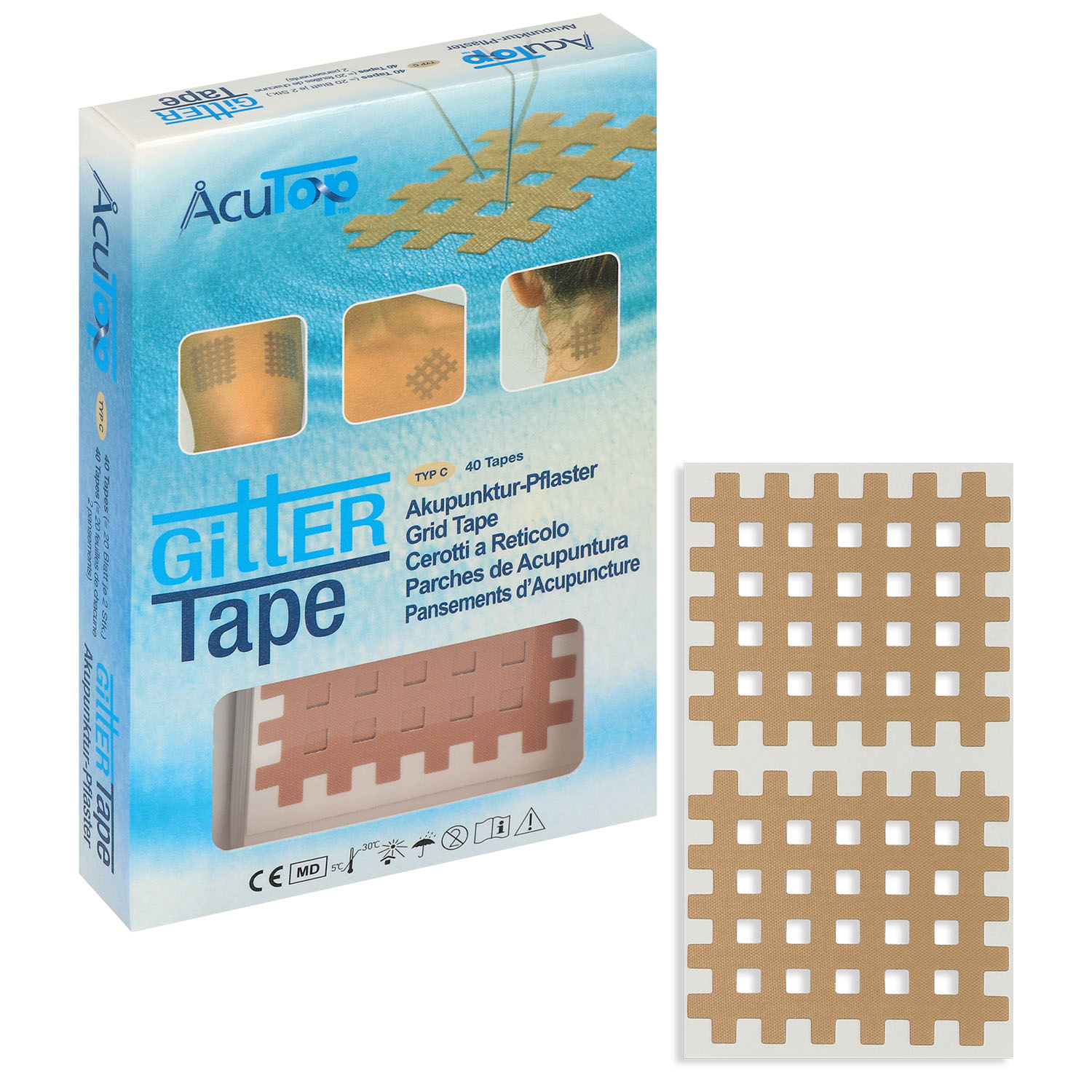 AcuTop Gitter Tape - beige - Gr. L - 4.5 x 5.2 cm - 20 x 2 St.