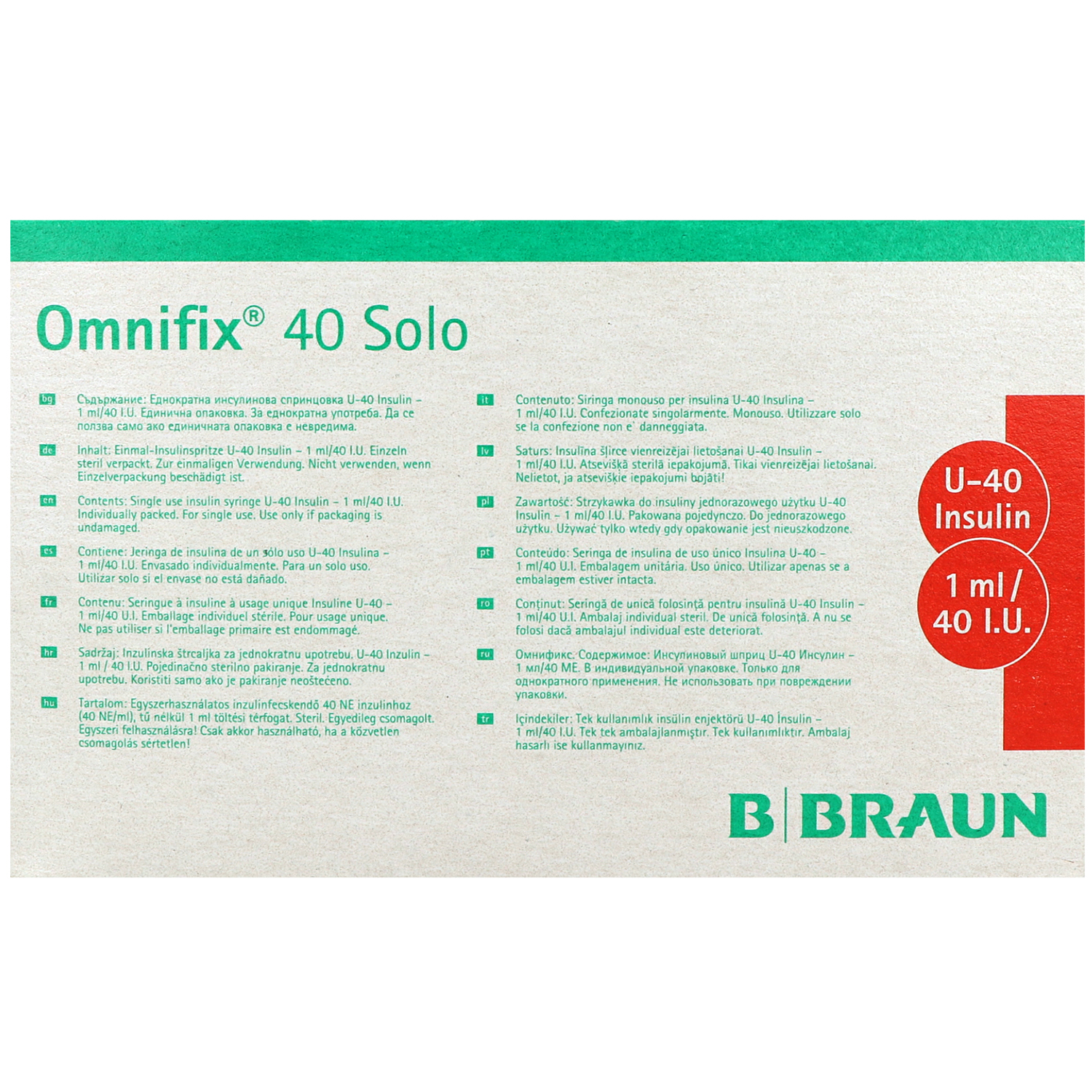 Omnifix 40 Solo U-40 Insulinspritze, ohne Kanüle