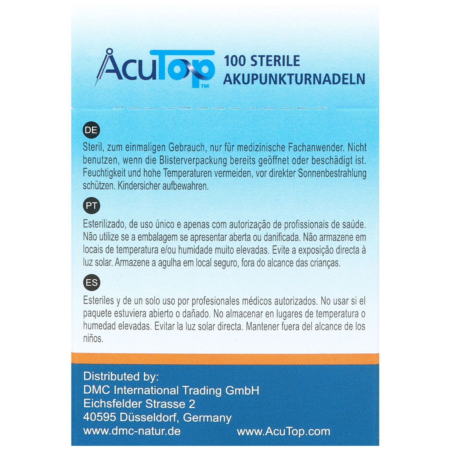 Akupunkturnadeln AcuTop Typ ACC, mit Kupferwendelgriff, silikonisiert, ohne Führrohr, 100 St.