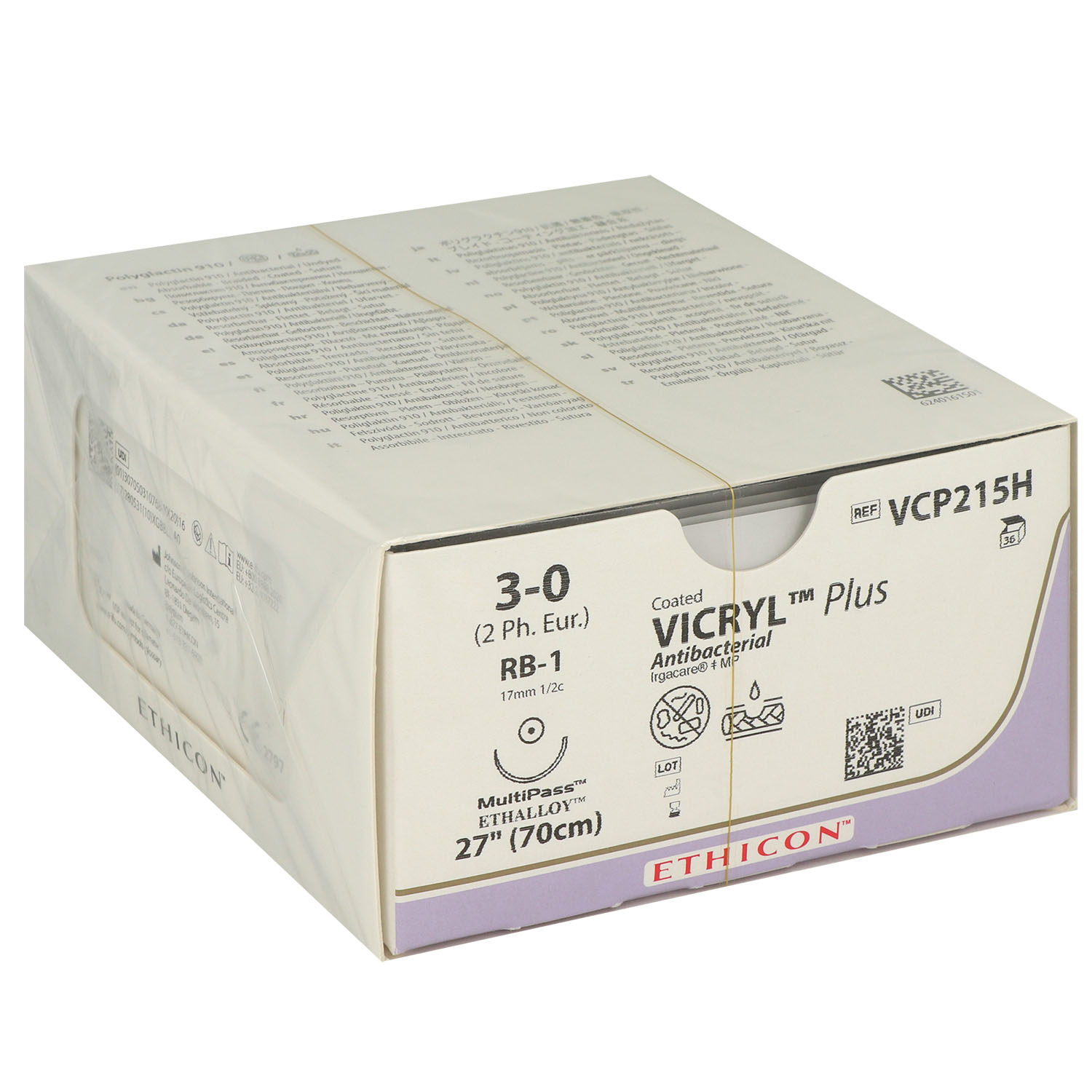 Vicryl Plus violett ungefärbt geflochten VCP215H; RB-1; 17 mm; 3-0; 70 cm - 36 St.
