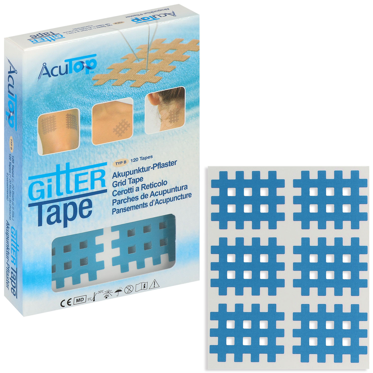 AcuTop Gitter Tape - blau - Gr. M - 2.8 x 3.6 cm - 20 x 6 St.
