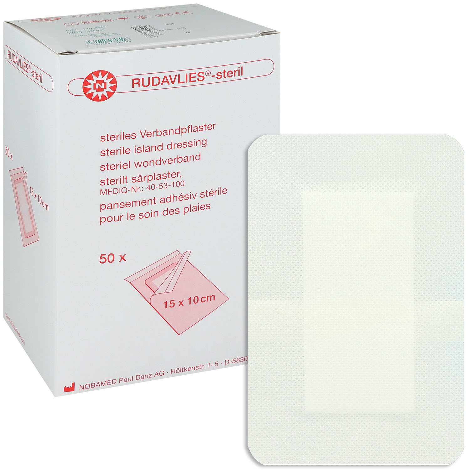 Rudavlies steril Verbandpflaster 10 x 15 cm - 50 St.