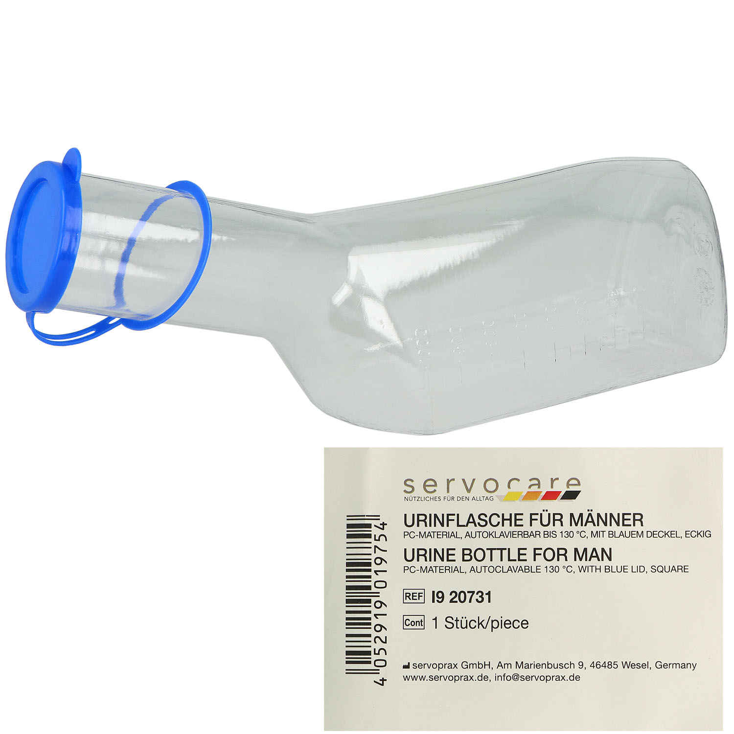 Urinflasche für Männer eckig mit langem Hals transparent 1 Liter - 1 St.