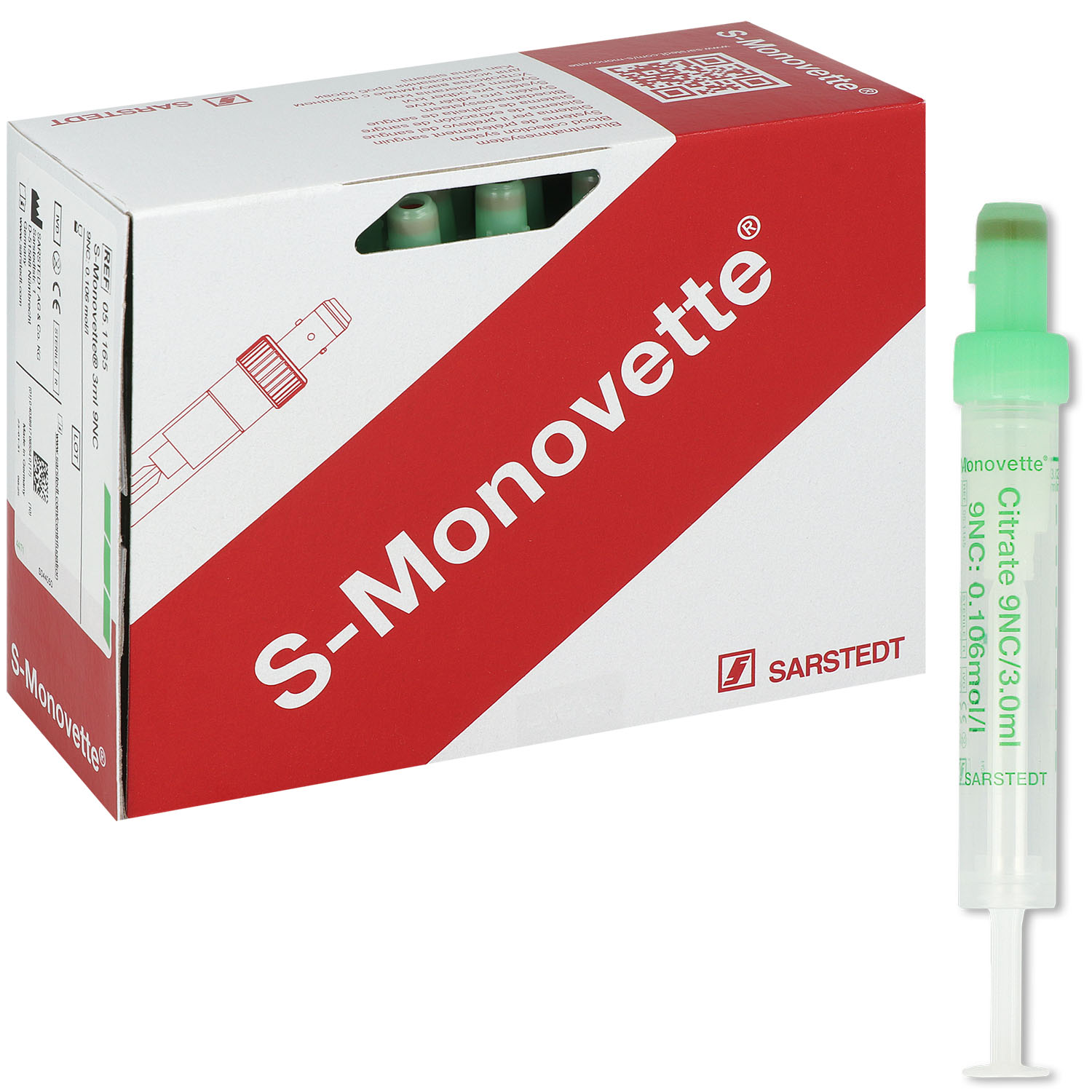 S-Monovette Citrat 3 ml - Verschluss grün - (LxØ) 66 x 11 mm