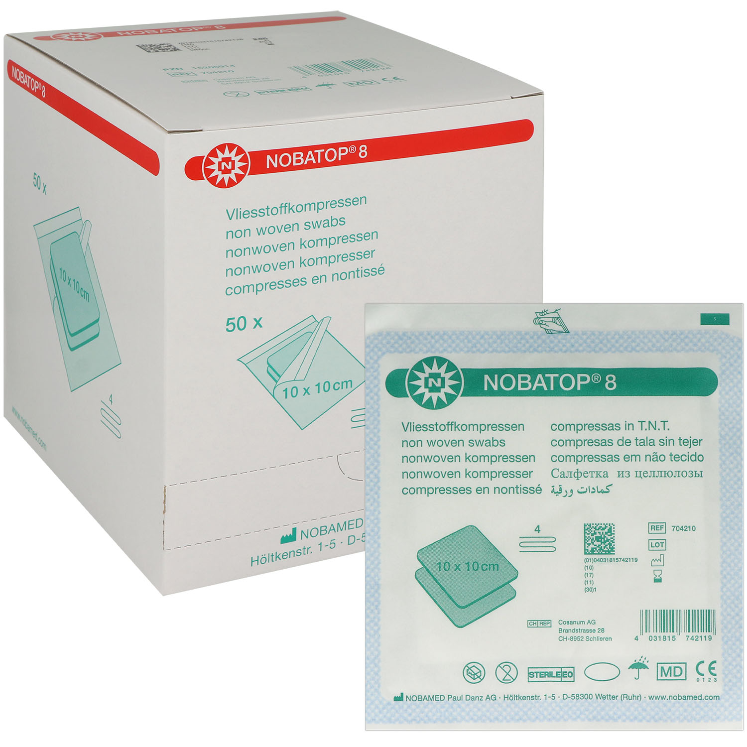 Nobatop-steril 8 Kompressen 10 x 10 cm - 50 x 2 Stück