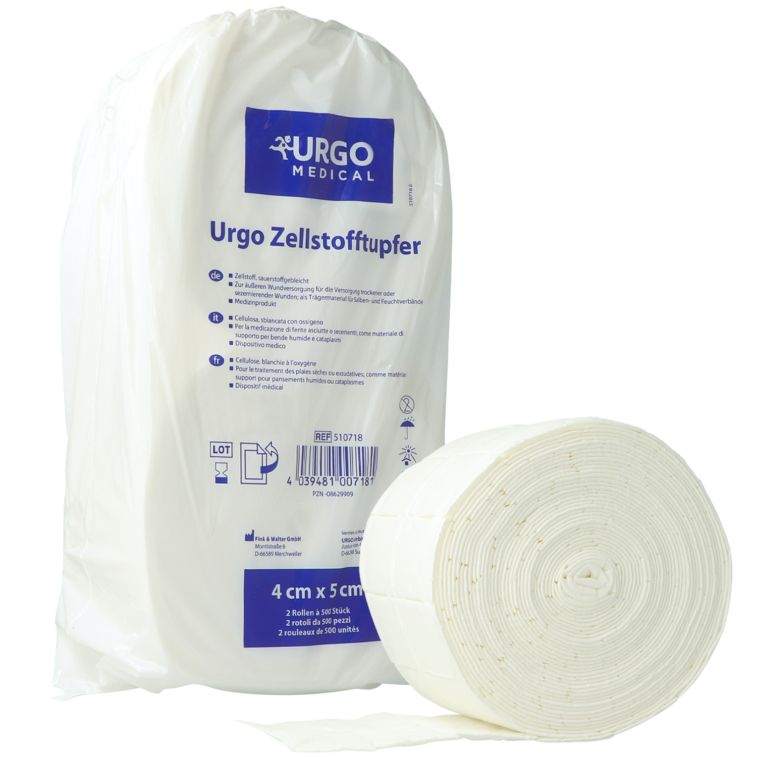 Urgo Zellstofftupfer 4 cm x 5 cm, 2 Rollen x 500 St.