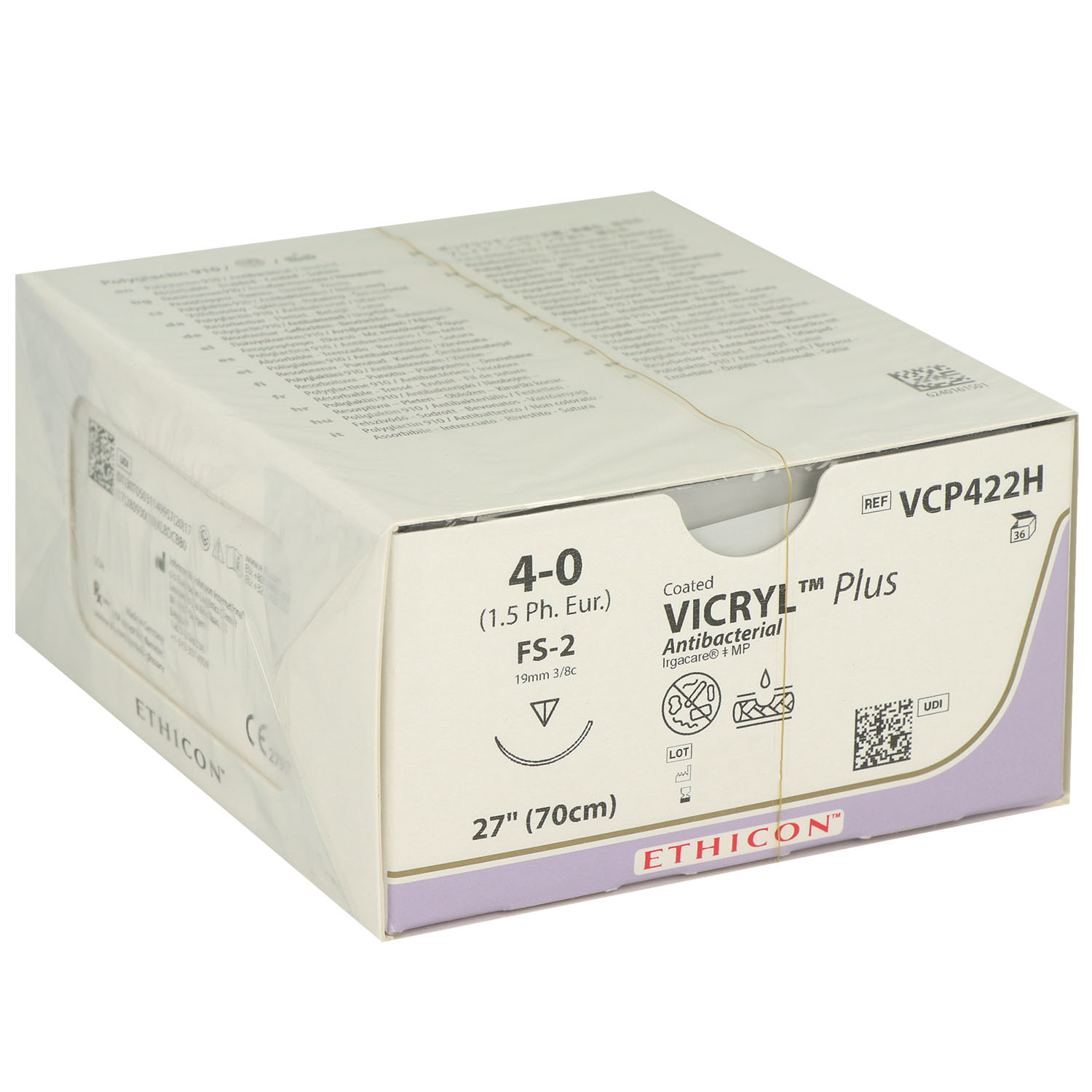 Vicryl Plus ungefärbt VCP422H; FS-2 19 mm; USP 4-0; 70 cm - 36 St.