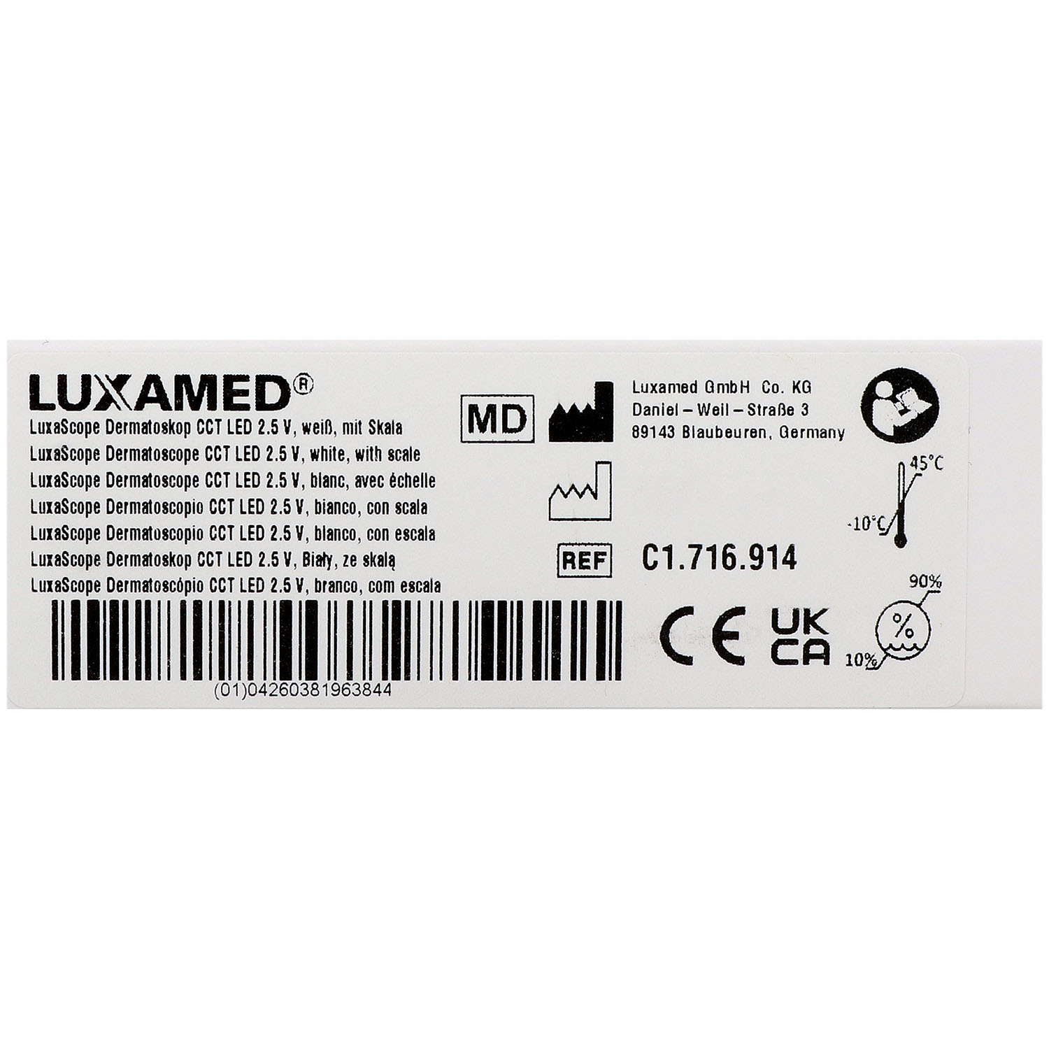 LuxaScope Dermatoskop CCT LED 2.5 V Kontaktscheibe mit Skalierung