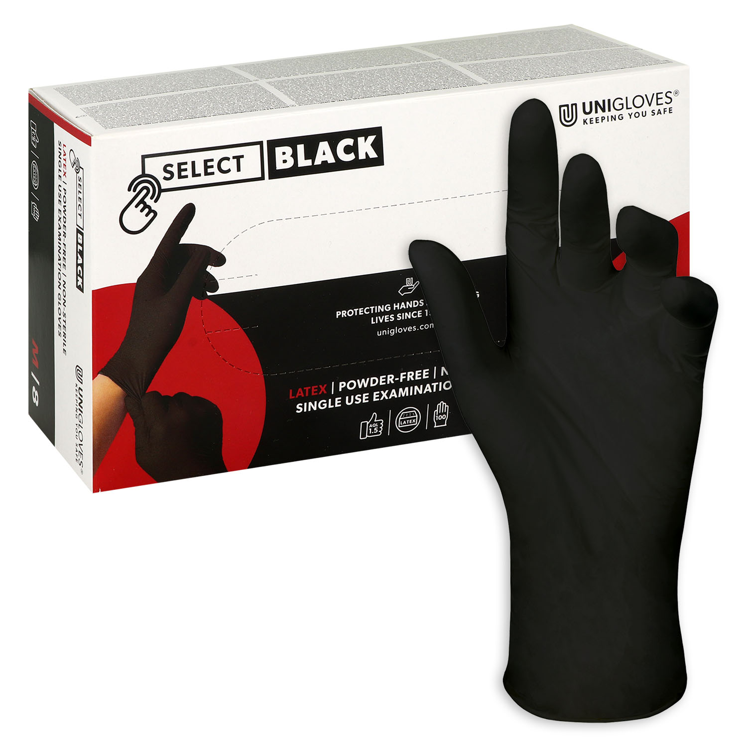 Unigloves SELECT BLACK Latexhandschuhe, puderfrei,  schwarz