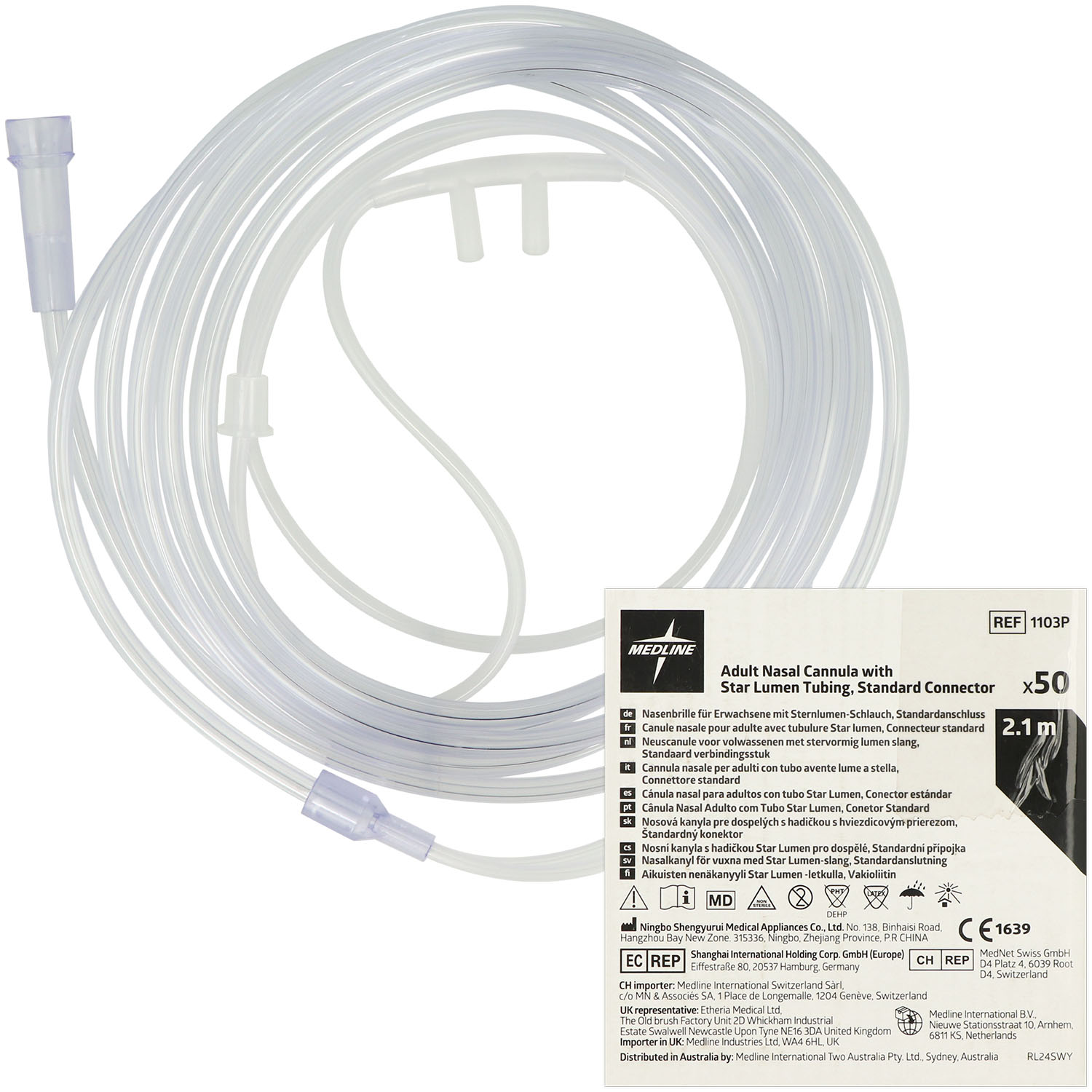 Sauerstoff-Nasenbrille Standard, Sternlumen, 210 cm Schlauchlänge
