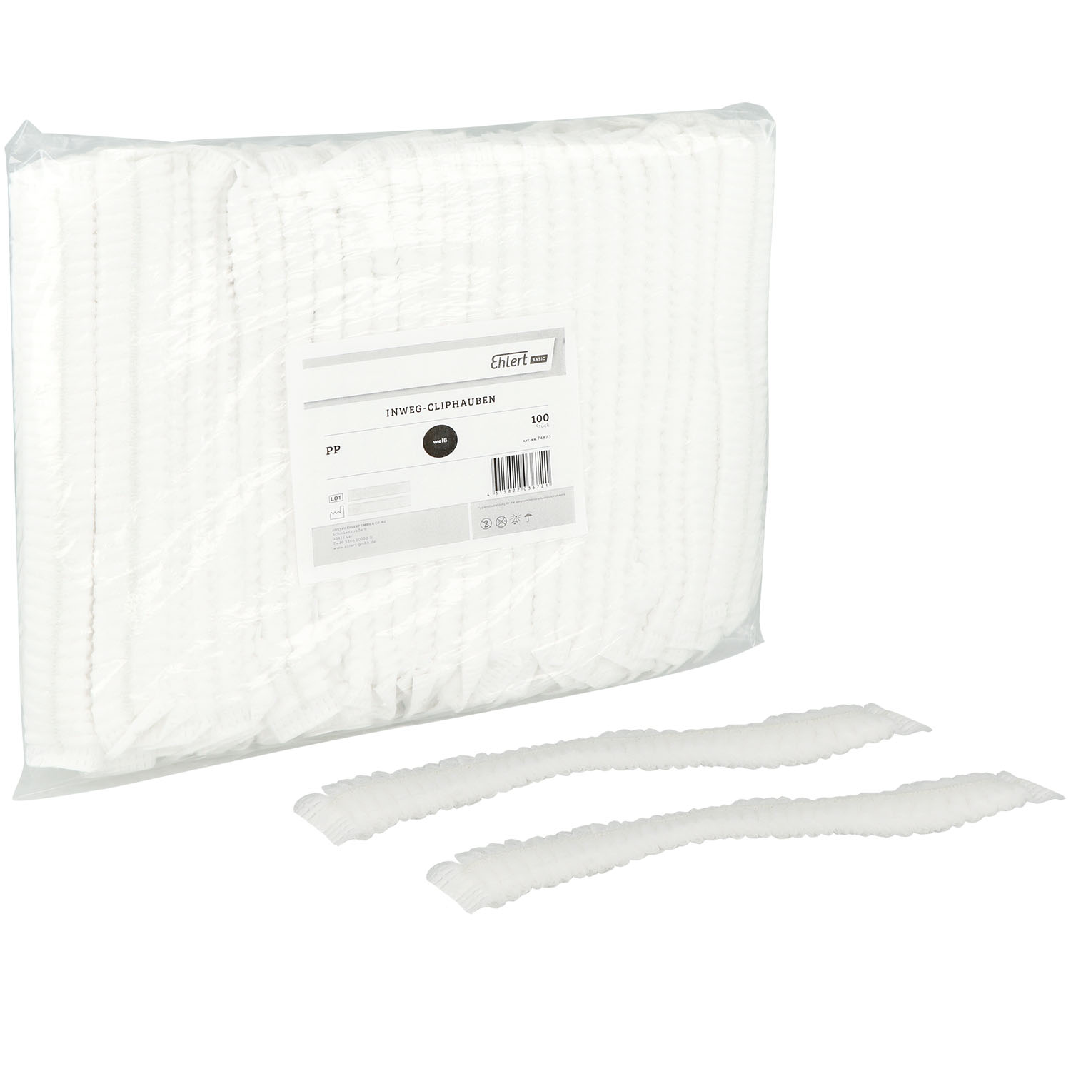 Ehlert Einweg-Cliphauben PP weiß weiß, 9,5g/m2,  Streifen 19*2cm, Ø 52cm