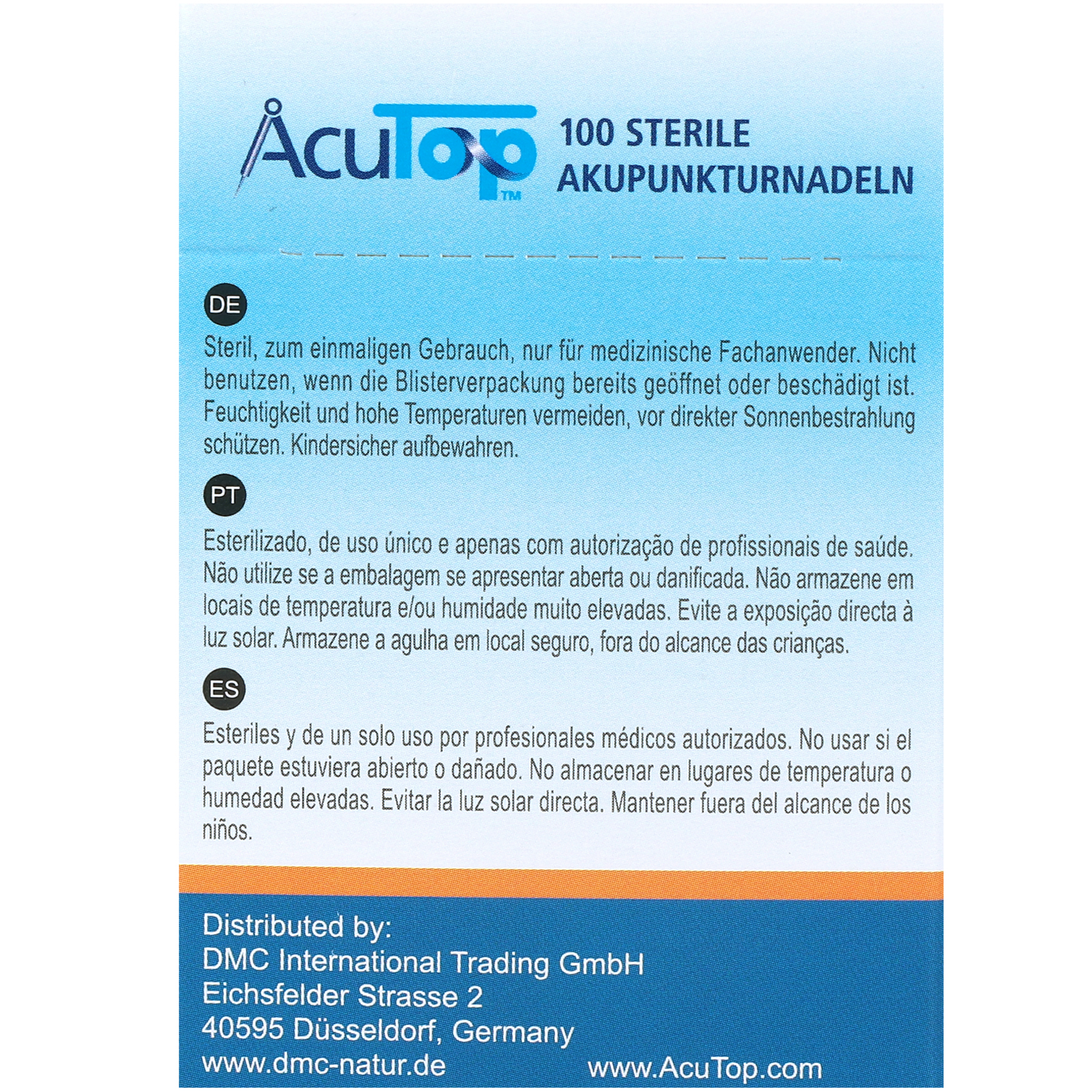 Akupunkturnadeln AcuTop Typ ACC, mit Kupferwendelgriff, silikonisiert, ohne Führrohr, 100 St.