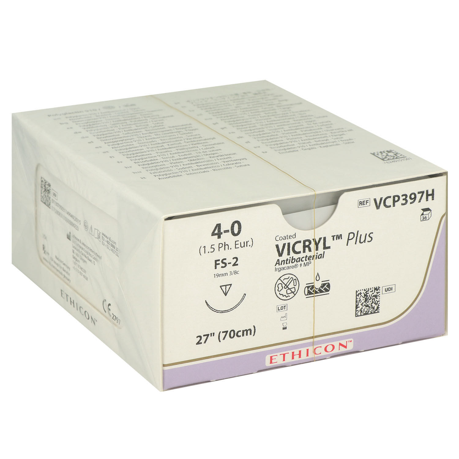 Vicryl Plus violet VCP397H; FS-2 19 mm; USP 4-0; 70 cm - 36 St.