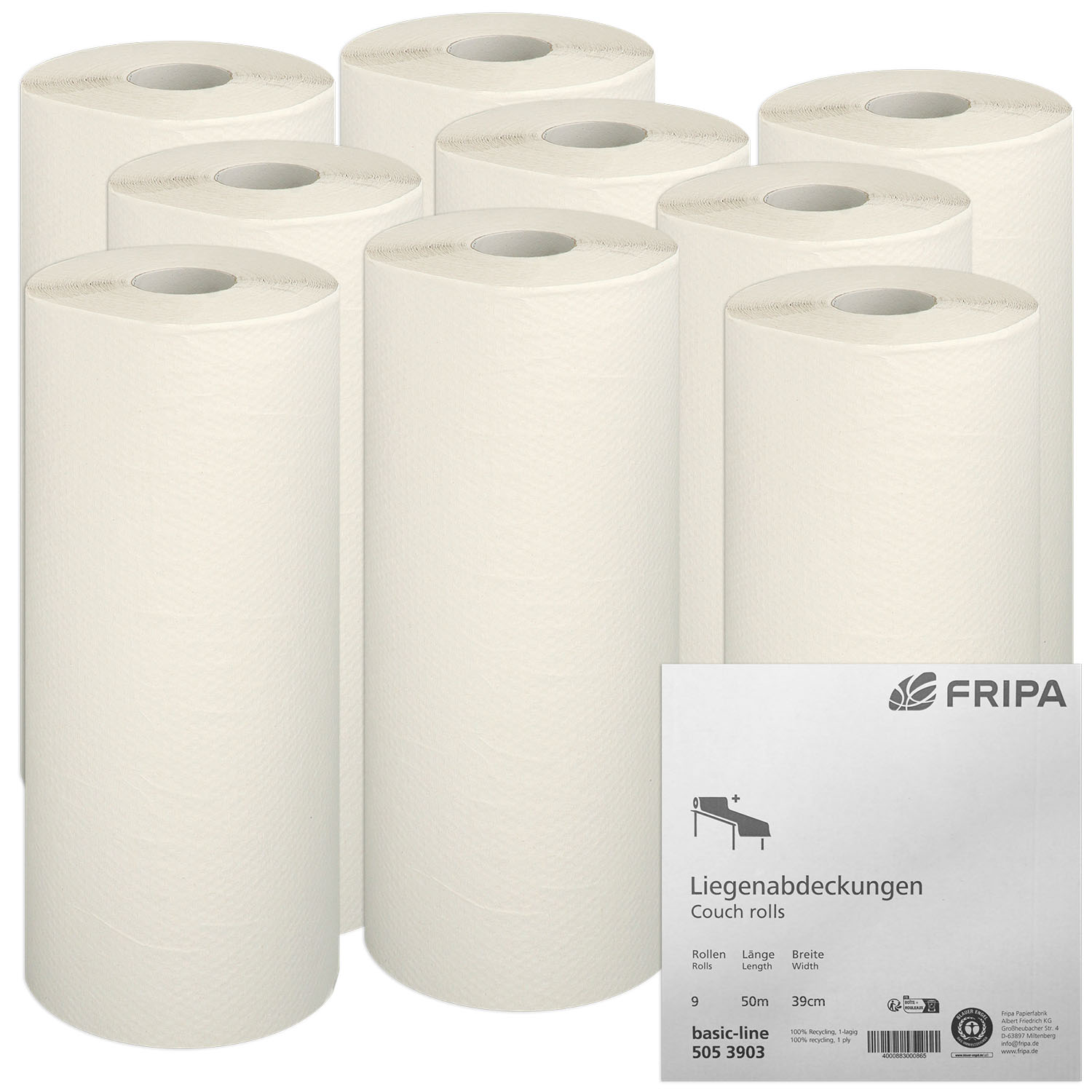 Fripa Ärztekrepp Basic Line, 1-lagig 39 cm x 50 m - 9 Rollen