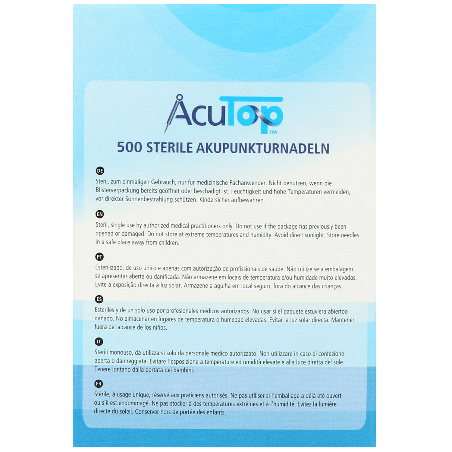 Akupunkturnadeln AcuTop Typ A5CC, mit Kupferwendelgriff, silikonisiert, mit Führrohr, 500 St.