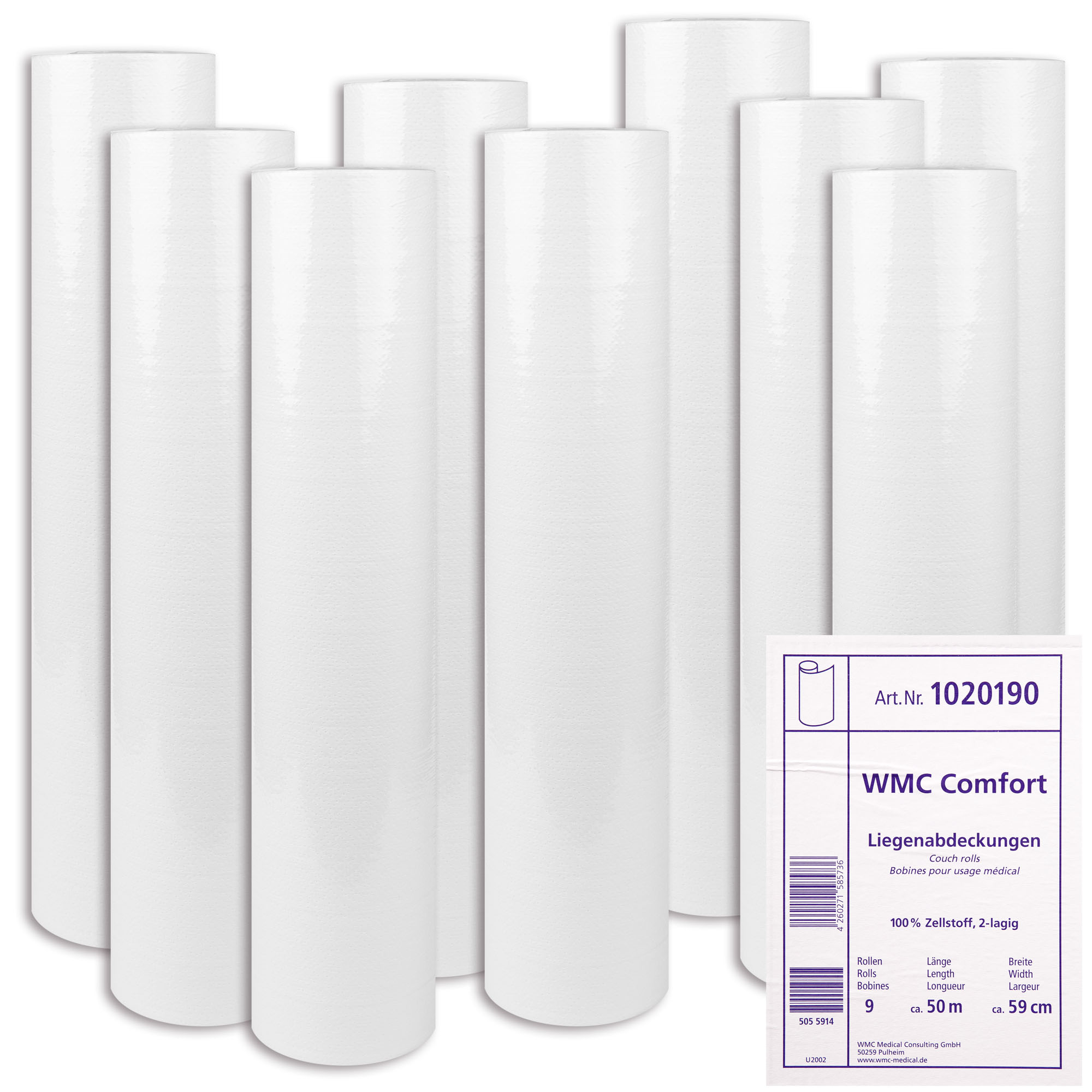 Ärztekrepp WMC Comfort 2-lagig hochweiß 50 cm x 50 m - 9 Rollen