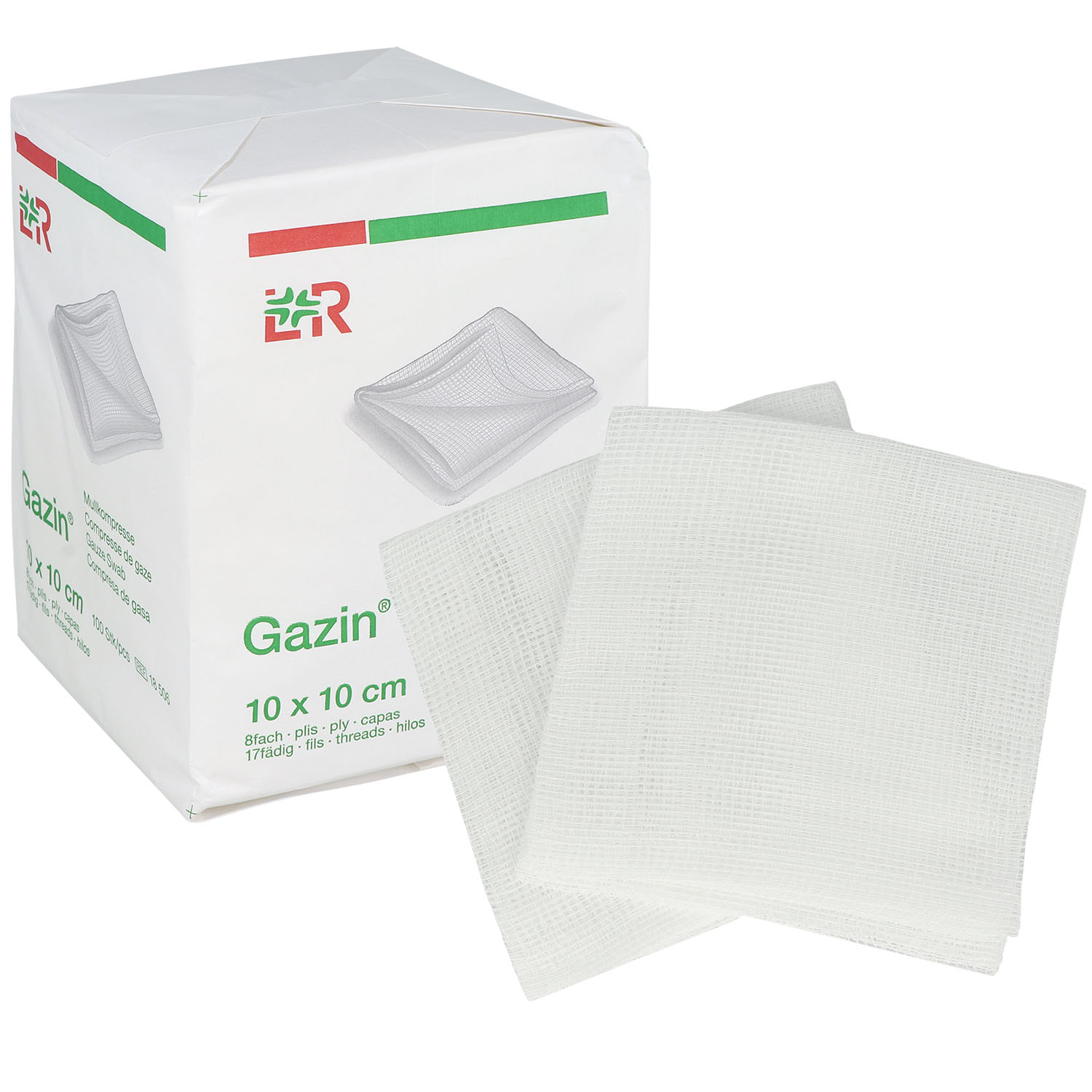 Gazin Kompressen 10 x 10 cm - 100 Stück , 8-fach - 17-fädig
