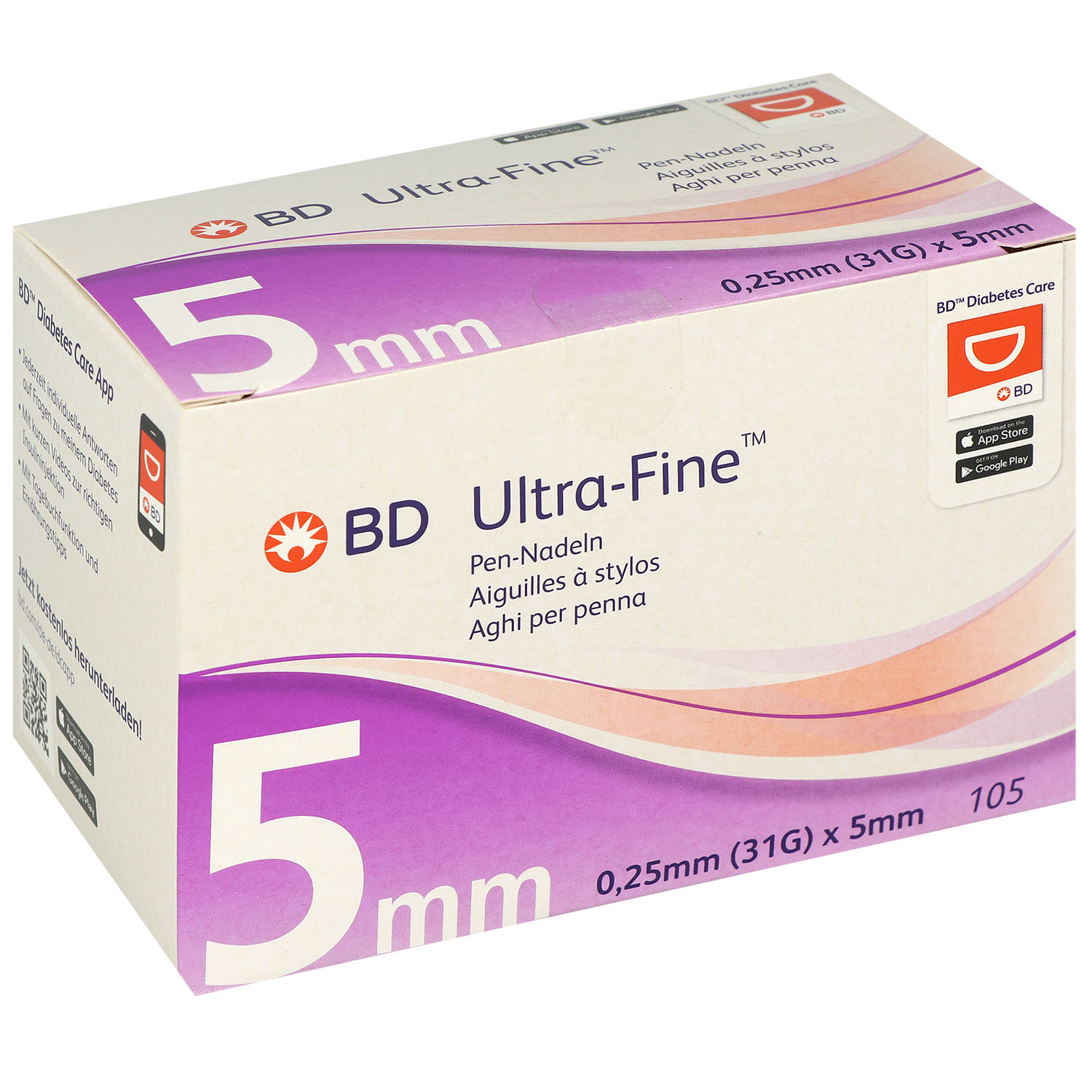 BD Ultra-fine Pen-Nadeln 31G x 5 mm - 105 Stück