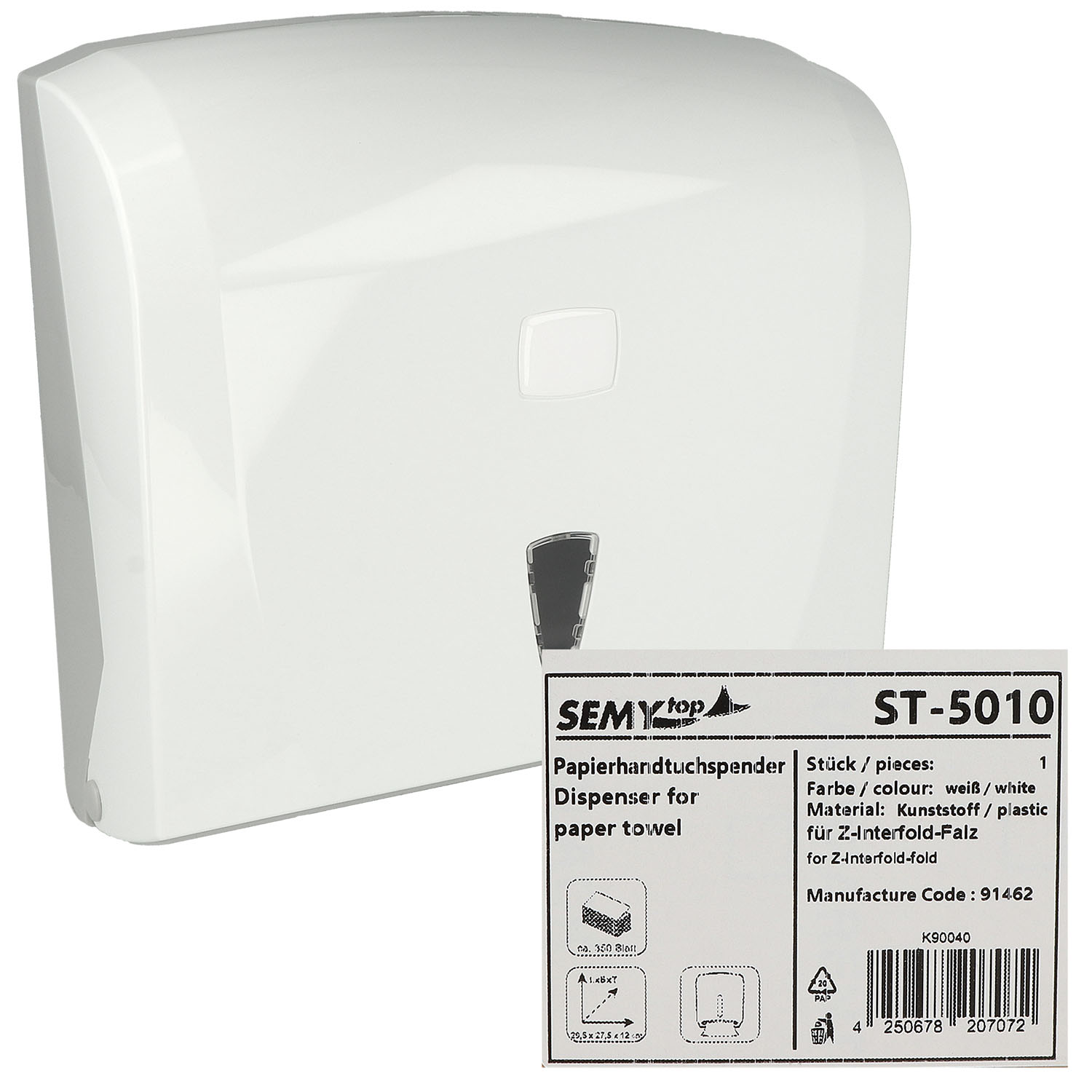 Handtuchspender weiß aus Kunststoff für 200 Blatt Z-Interfold Papier - 1 St.