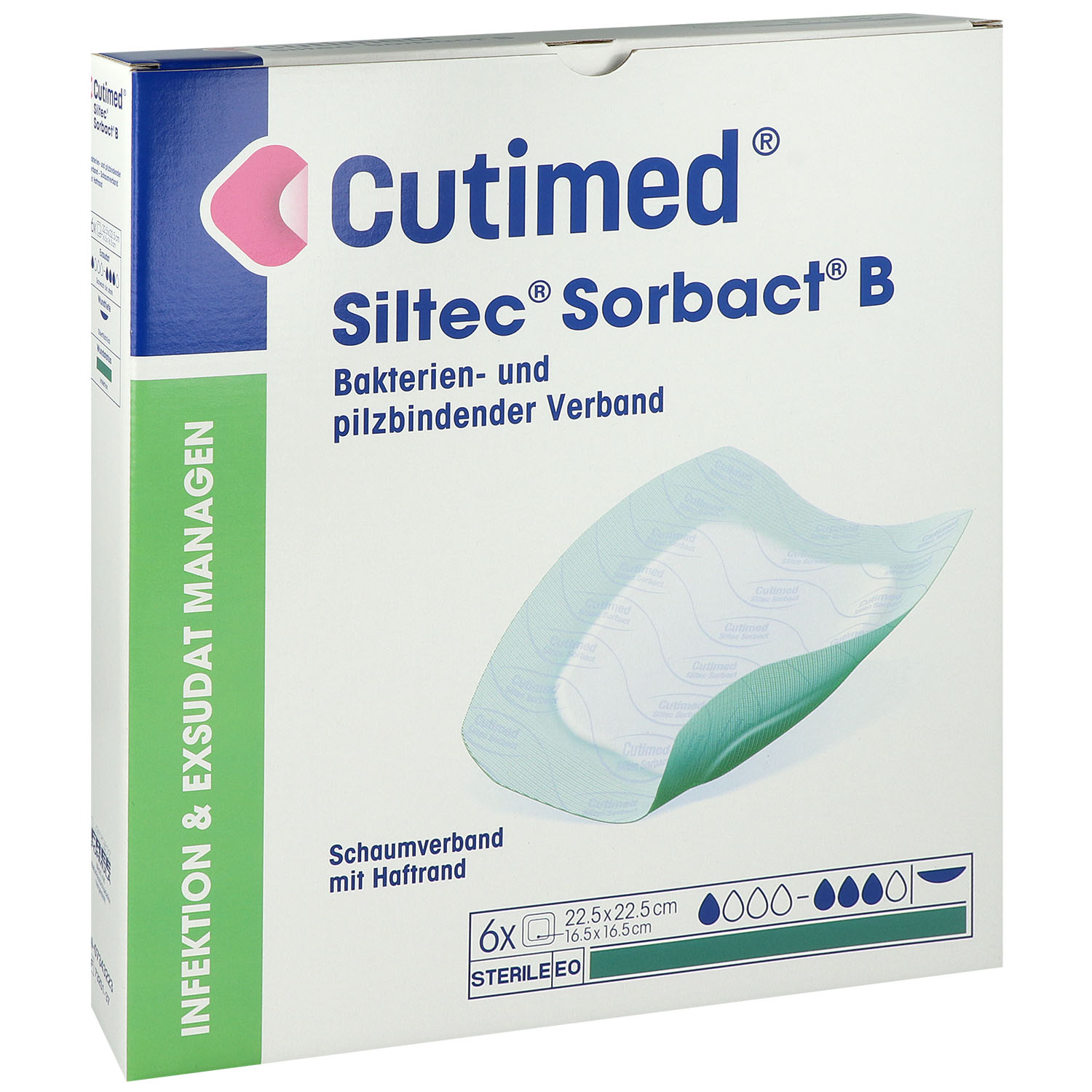 Cutimed Siltec Sorbact PU-Schaumverband - 22.5 x 22.5 cm - 6 St.