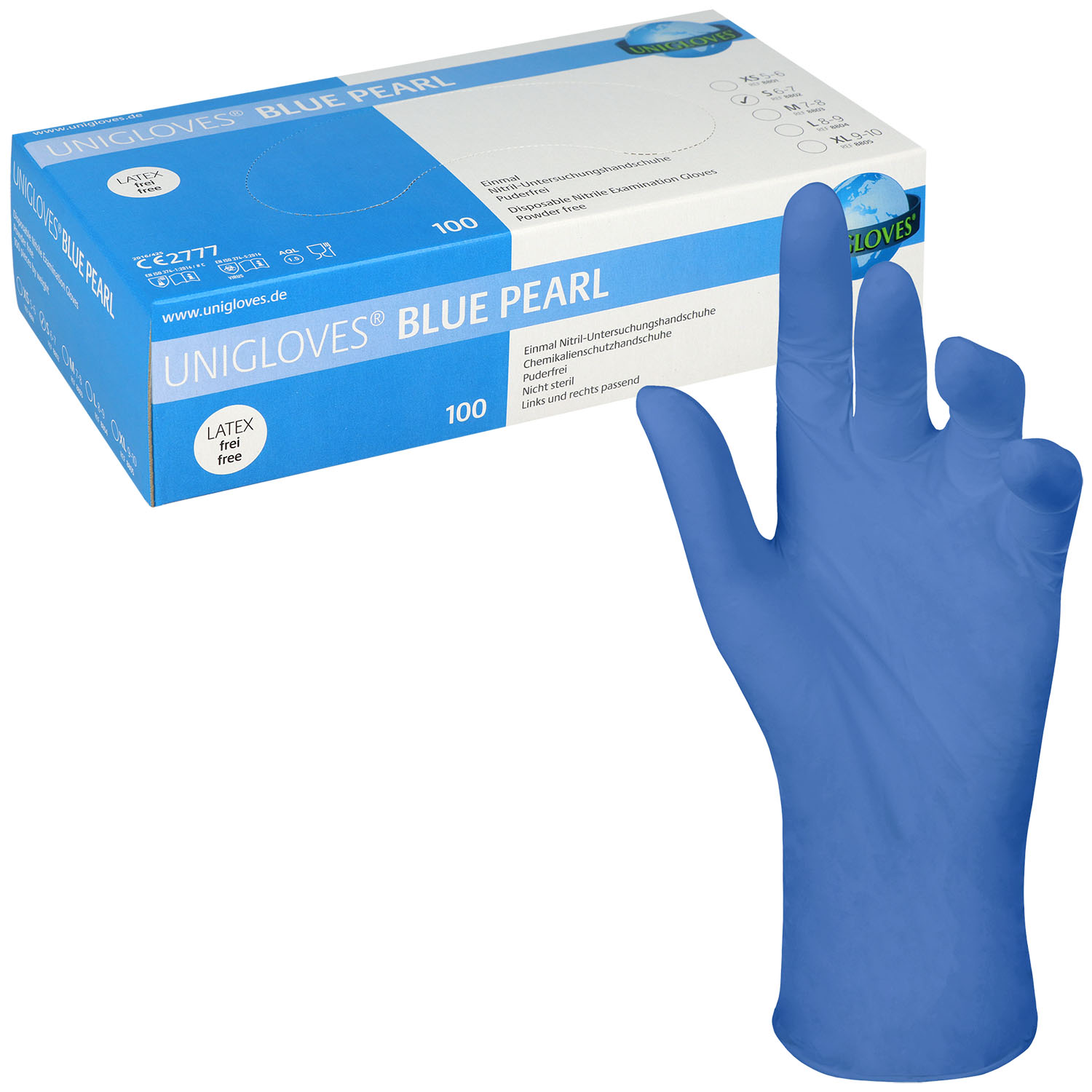 Unigloves BLUE PEARL Nitrilhandschuhe, puderfrei, blau S - 100 Stück