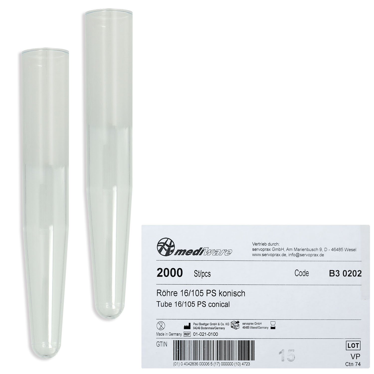 Einmal Sedimentröhrchen Konische Form - Ø 16 mm - 105 mm - 13 ml