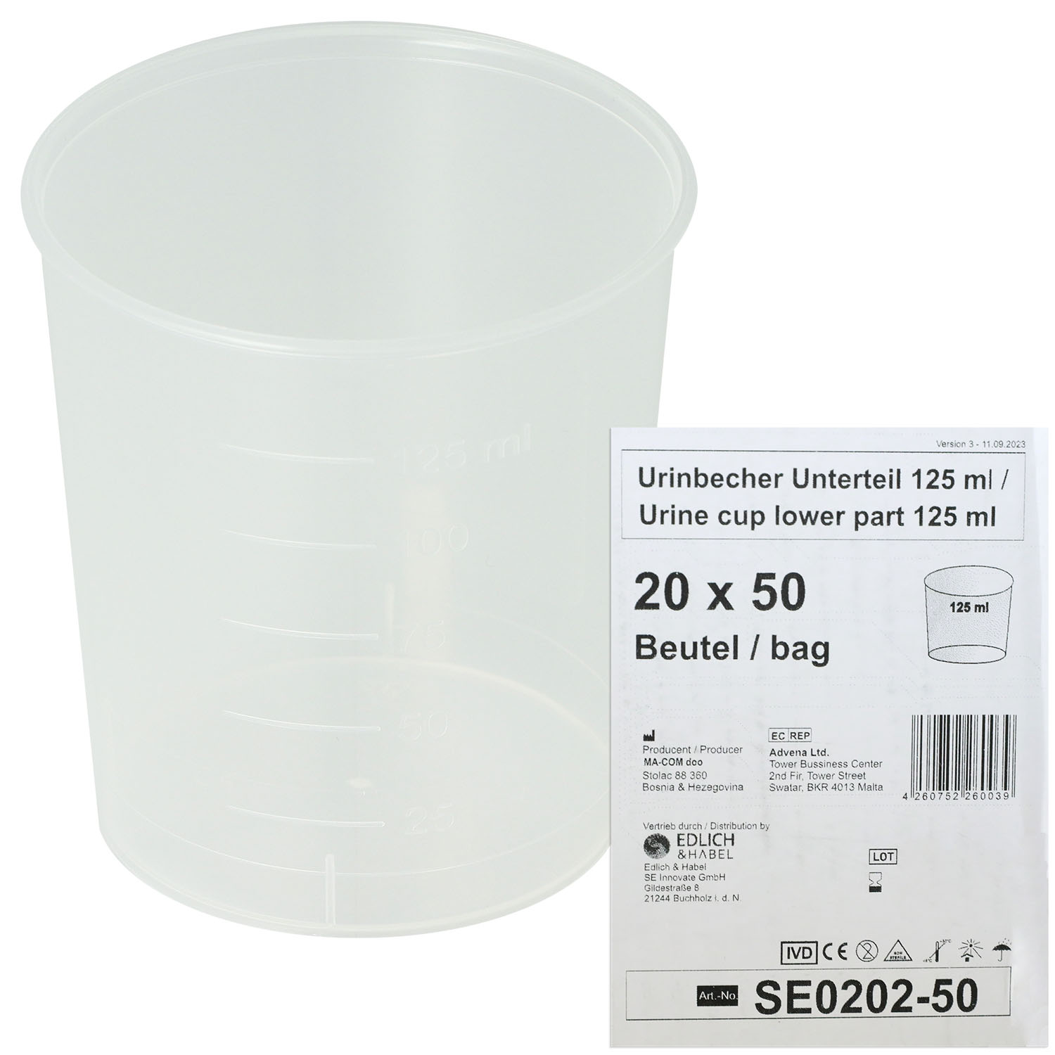 Urinbecher ohne Deckel 125ml unsteril 