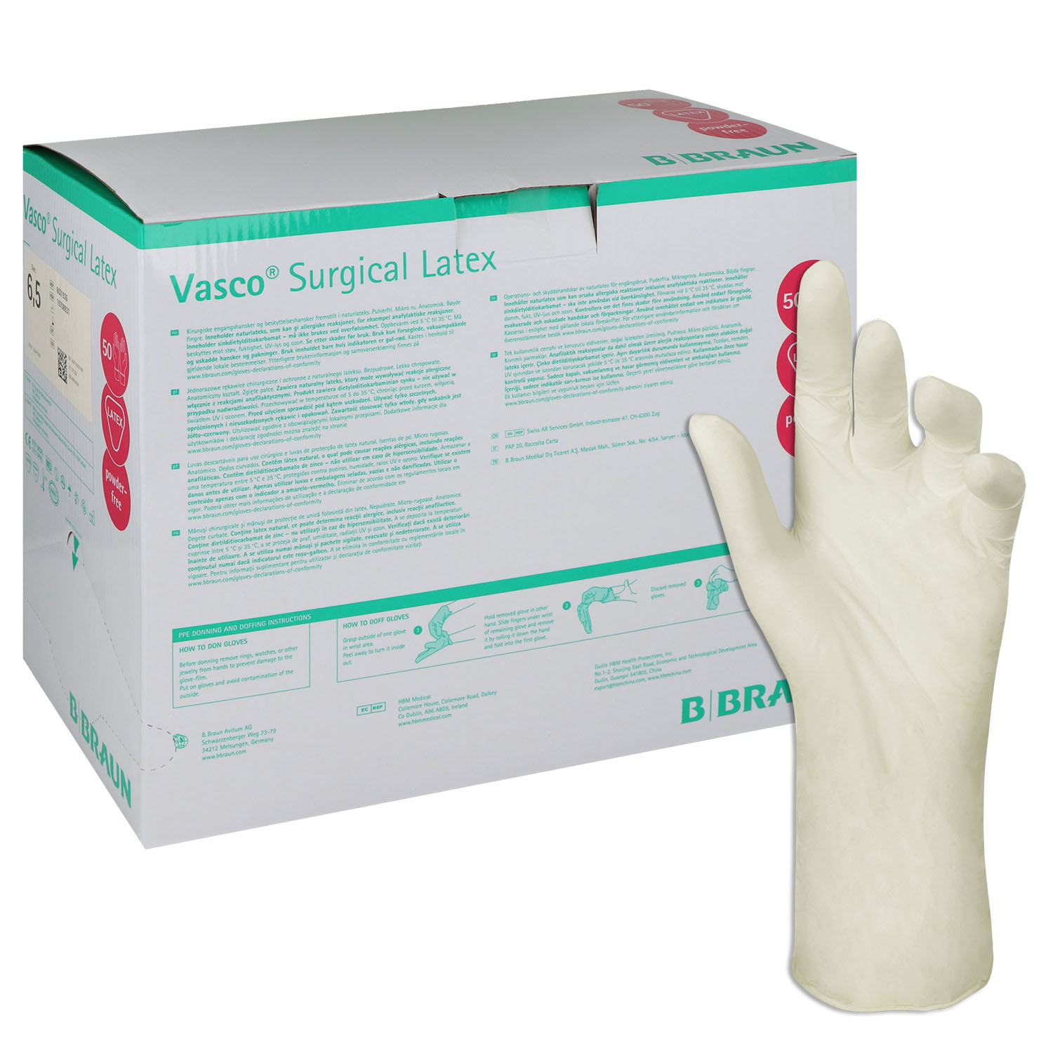 Vasco Surgical Latex, sterile OP-Handschuhe puderfrei Gr. 6.5 - 50 St.