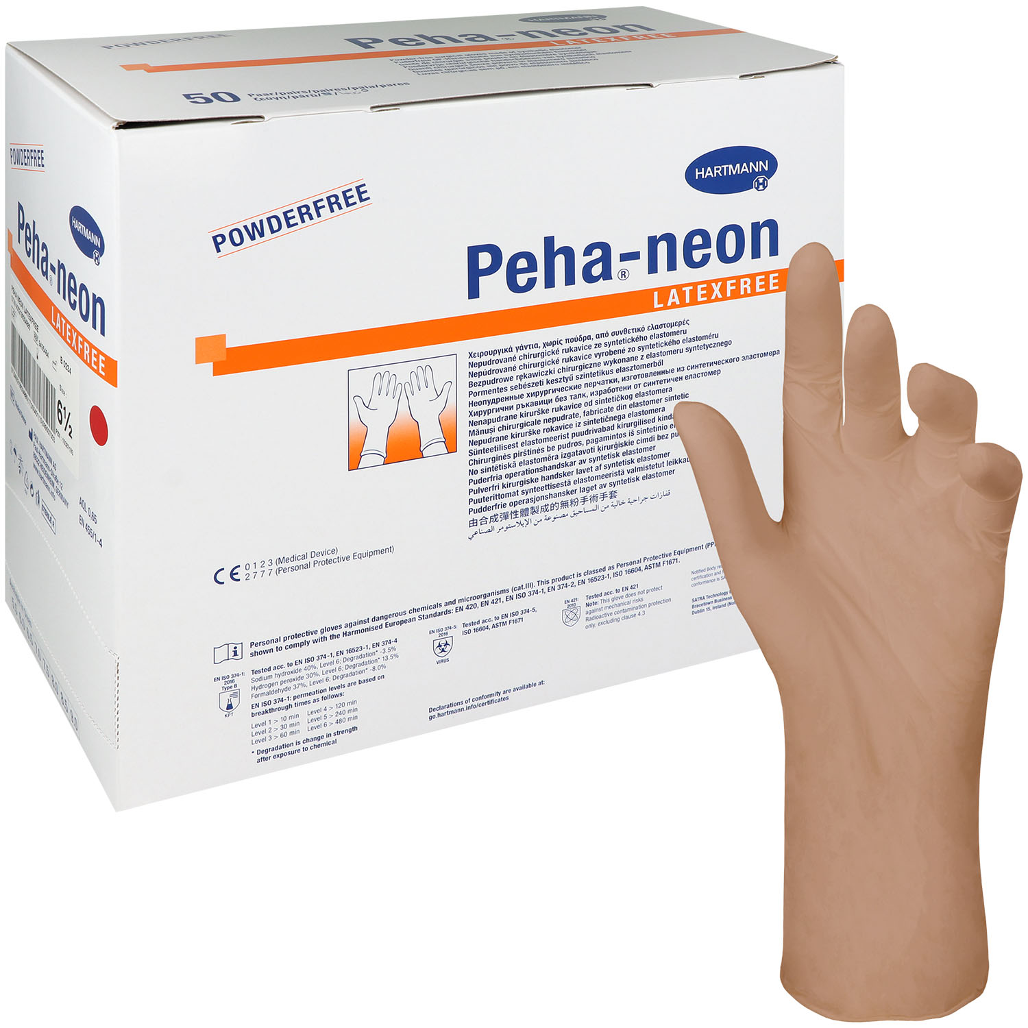 Peha-neon OP Handschuh, latexfrei, puderfrei Gr. 6.5 - 50 St.