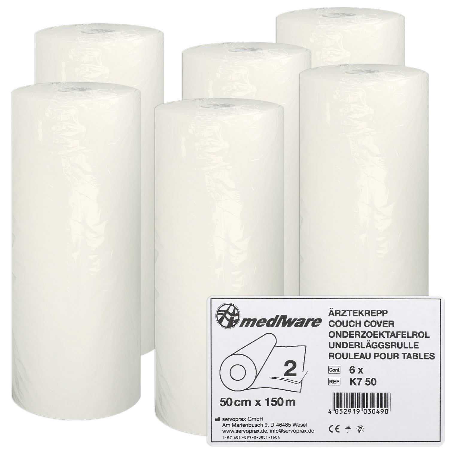 Mediware Ärztekrepp Extra Long, 2-lagig 50 cm x 150 m - 6 Rollen