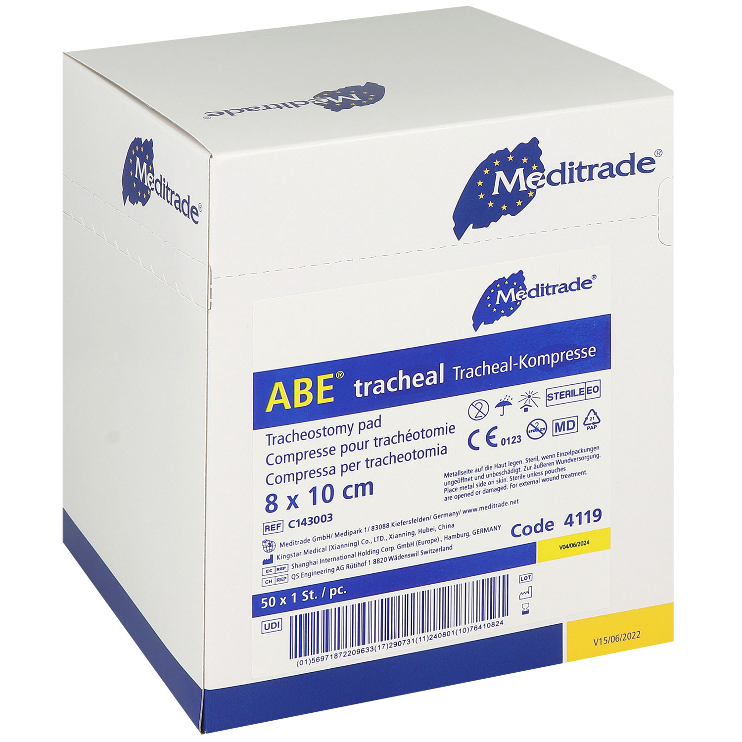 Meditrade ABE tracheal Schlitzlochkompresse 8 x 10 cm - 50 St.