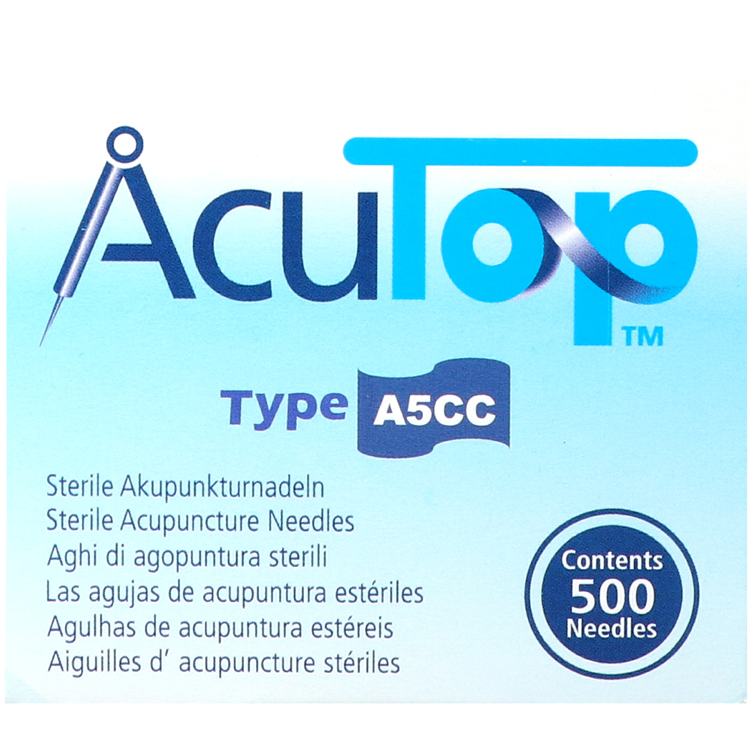 Akupunkturnadeln AcuTop Typ A5CC, mit Kupferwendelgriff, silikonisiert, mit Führrohr, 500 St.