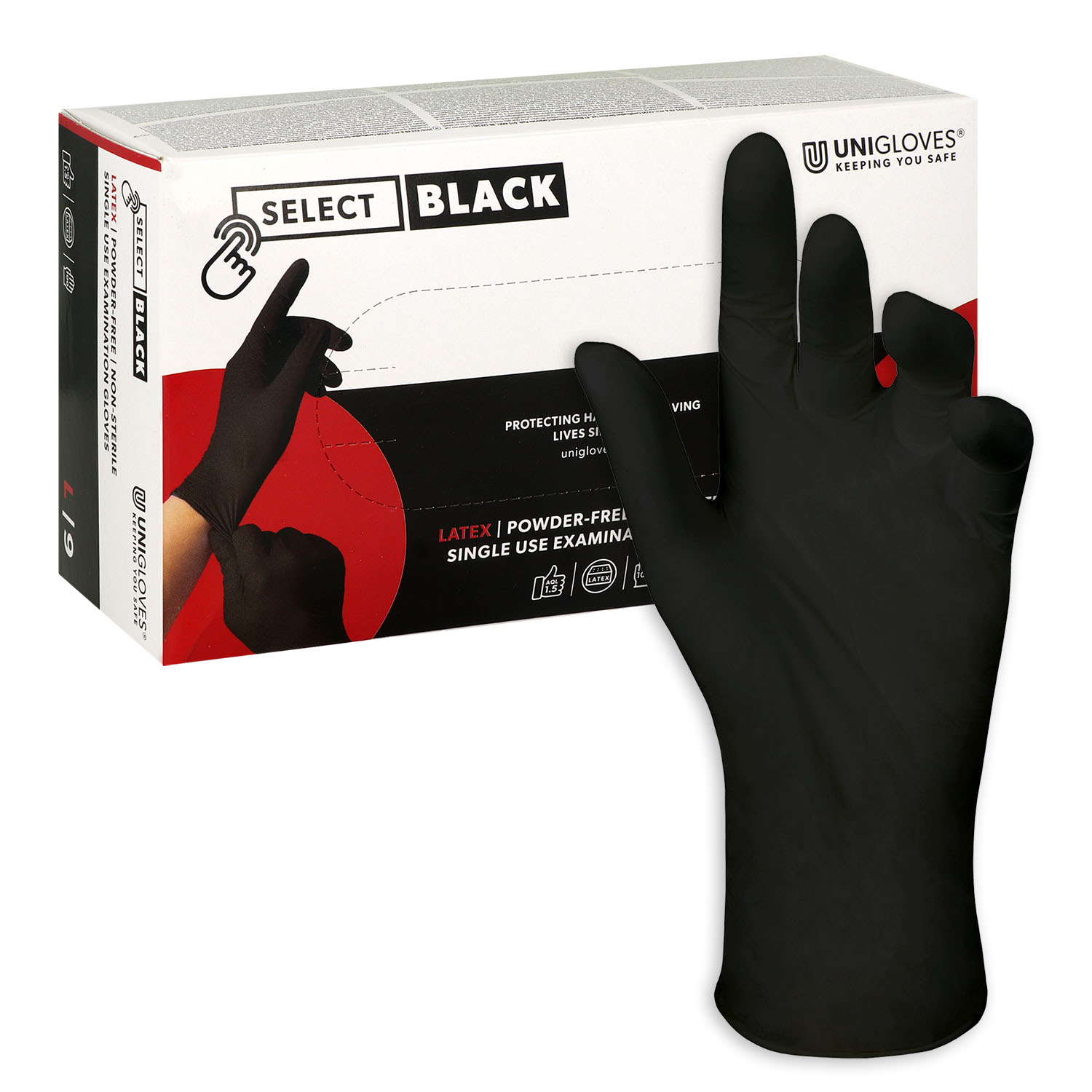Unigloves SELECT BLACK Latexhandschuhe, puderfrei,  schwarz
