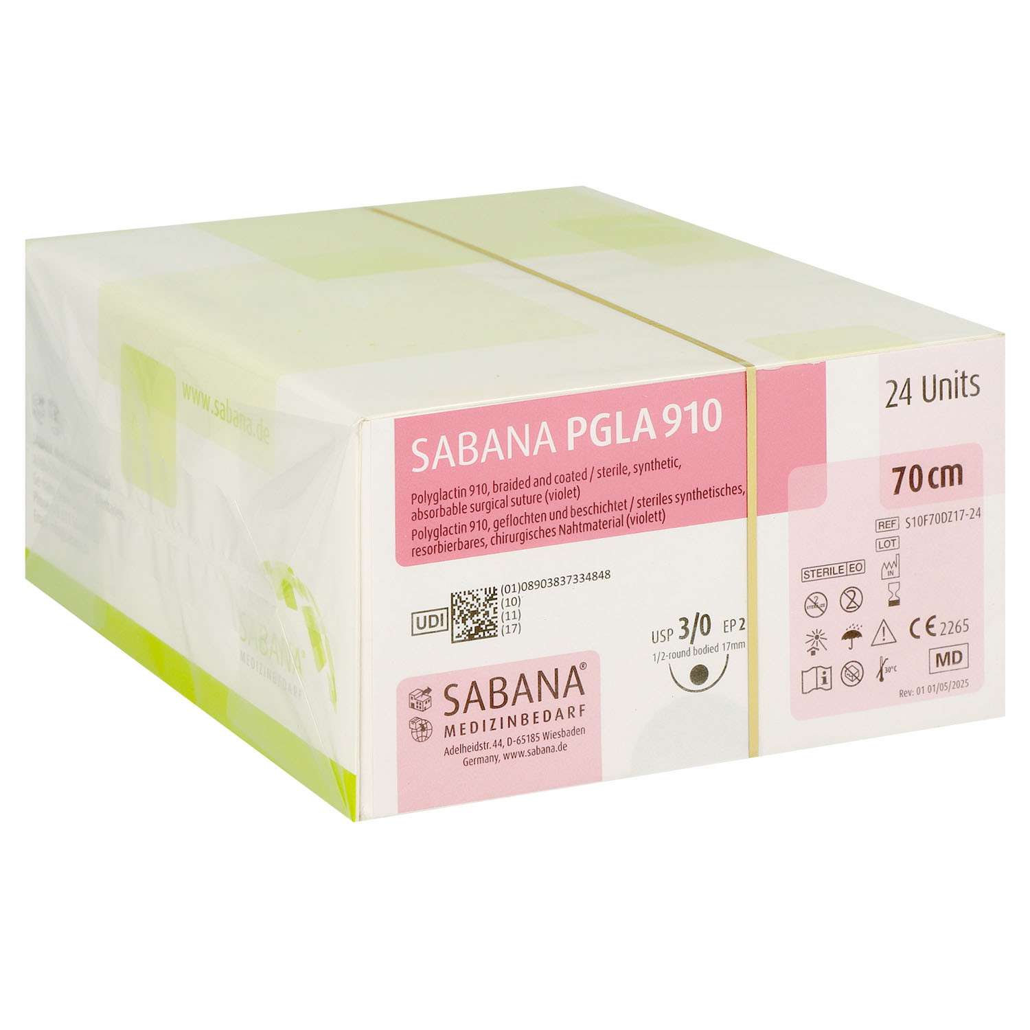 Sabana PGLA 910 multifil SAB S10F70DZ17-24; 1/2 kreisförmig, Rundkörper, spitz; 17 mm; 3-0; 70 cm - 24 St.
