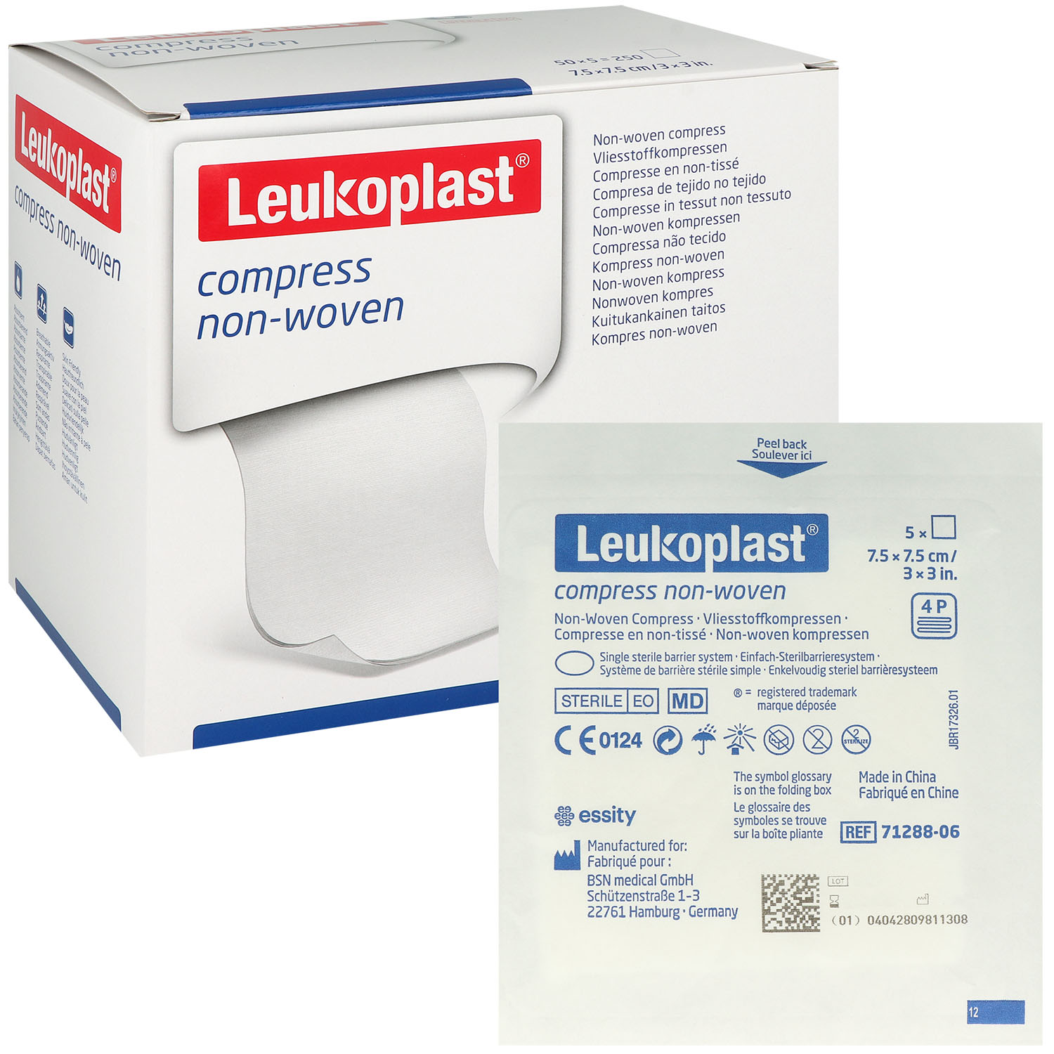 LEUKOPLAST compress non-woven Vlieskompressen steril 4-lagig