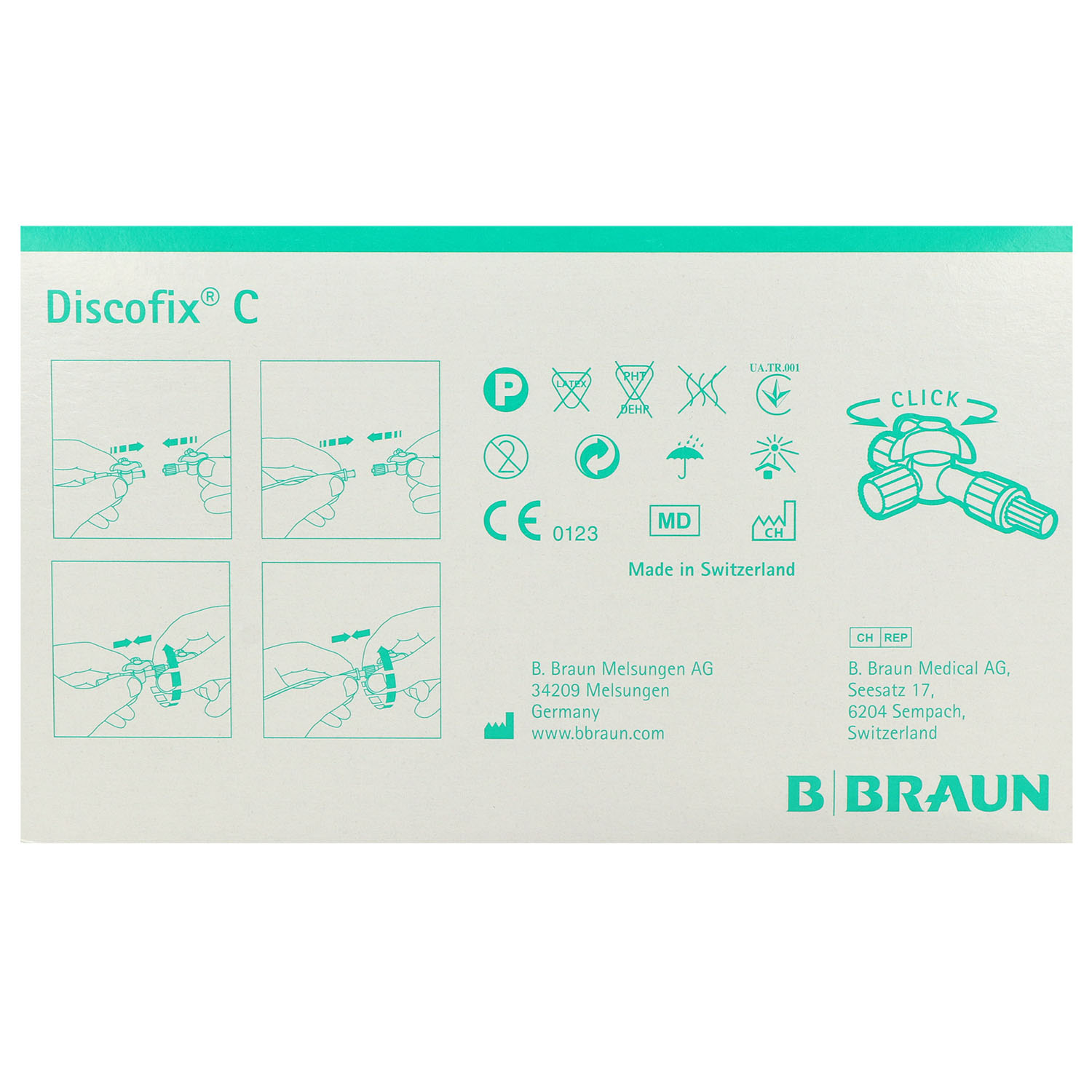 Discofix C-3 Dreiwegehahn mit Safeflow-Ventil, arzneimittelbeständig