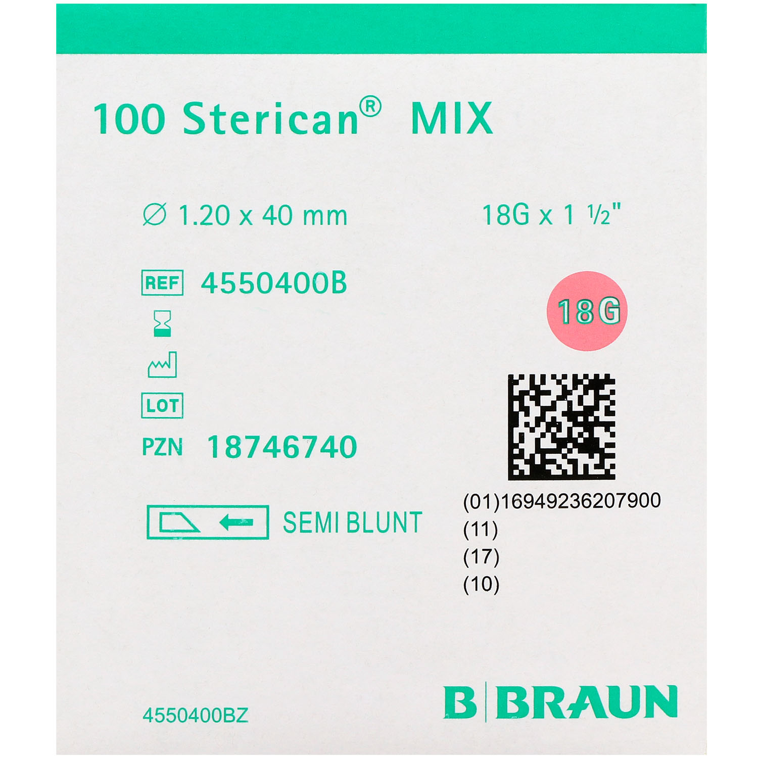 Sterican Mix halbstumpfe Aufziehkanüle 18G rot 1.20x40mm - 100 St.