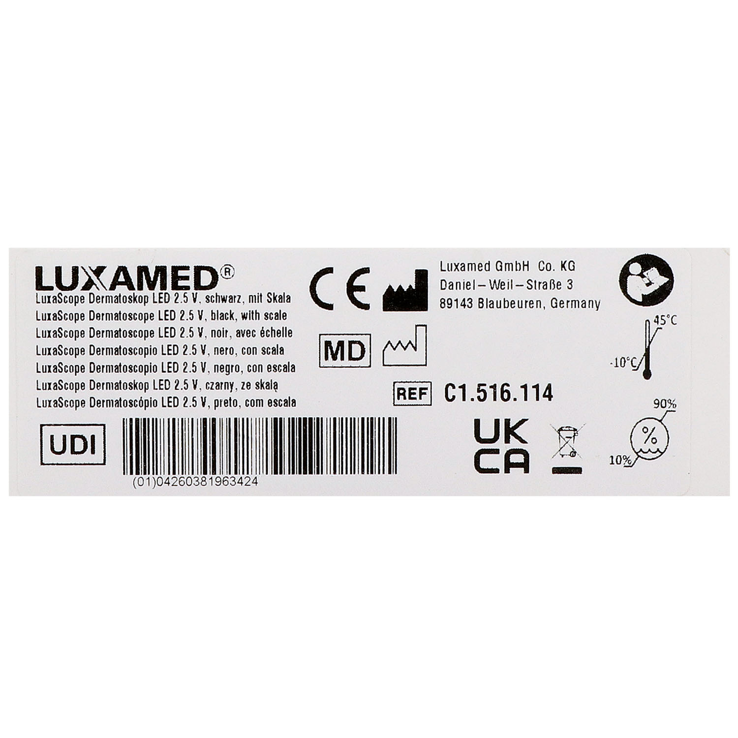 LuxaScope Dermatoskop LED 2.5 V Kontaktscheibe mit Skala